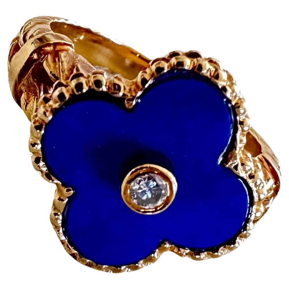 Van Cleef and Arpels Vintage Alhambra Lapis Lazuli Ring For Sale