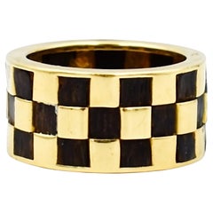 Van Cleef & Arpels Vintage Damier 18k Gold and Ebony Wood Ring