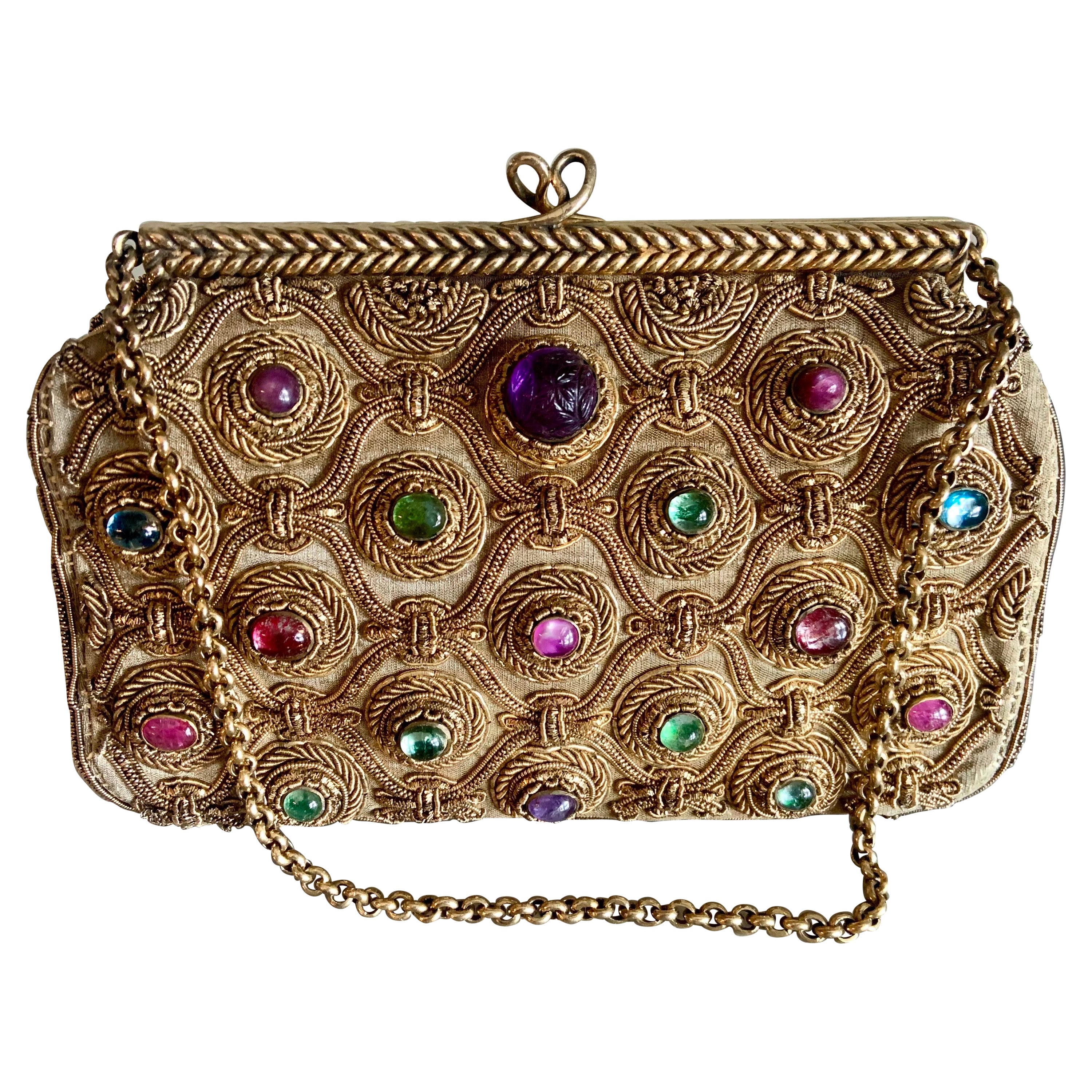 Van Cleef And Arpels Vintage Gem Set Evening Bag with Gilt Silver Frame