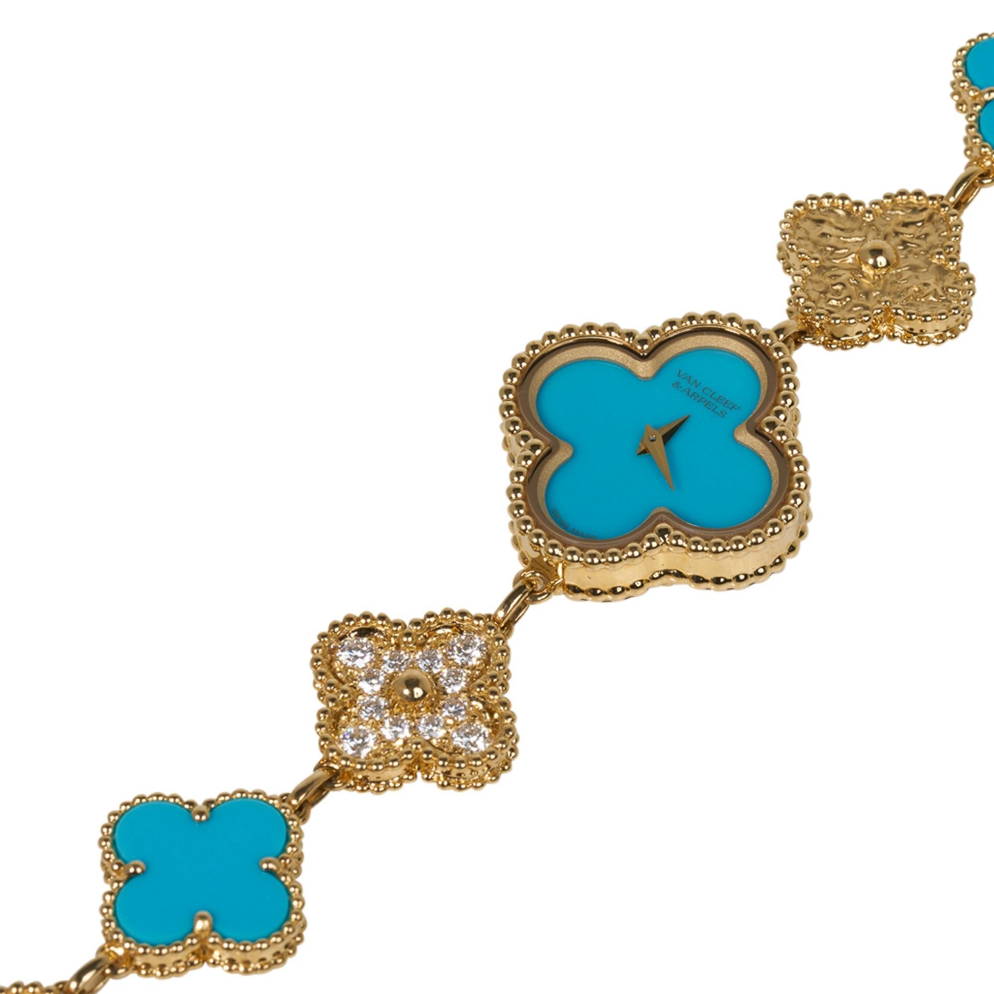 Van Cleef & Arpels Montre Turquoise / Diamant Sweet Alhambra 18 Karat Numérotée Neuf à Miami, FL