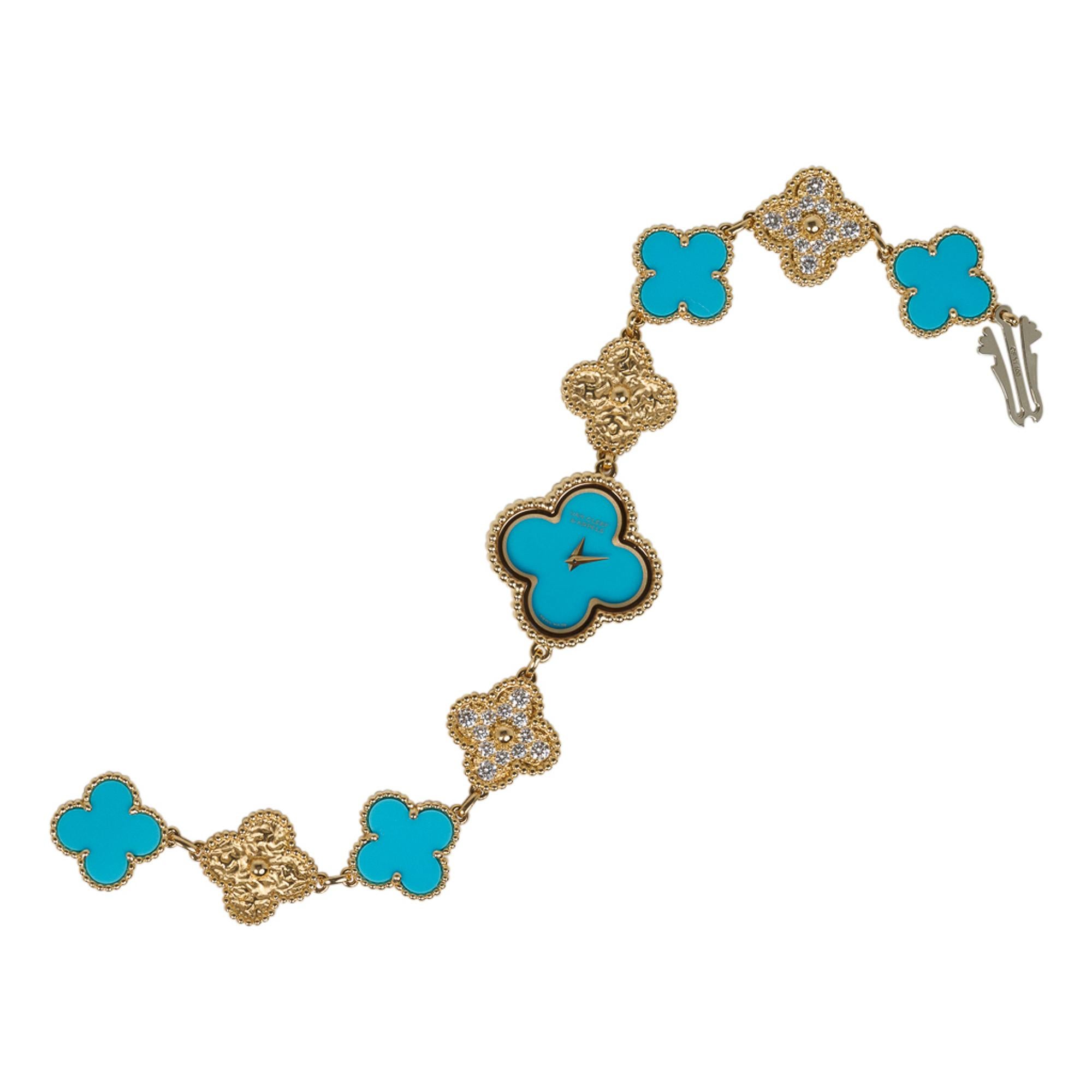  Van Cleef & Arpels Montre Turquoise / Diamant Sweet Alhambra 18 Karat Numérotée Unisexe 