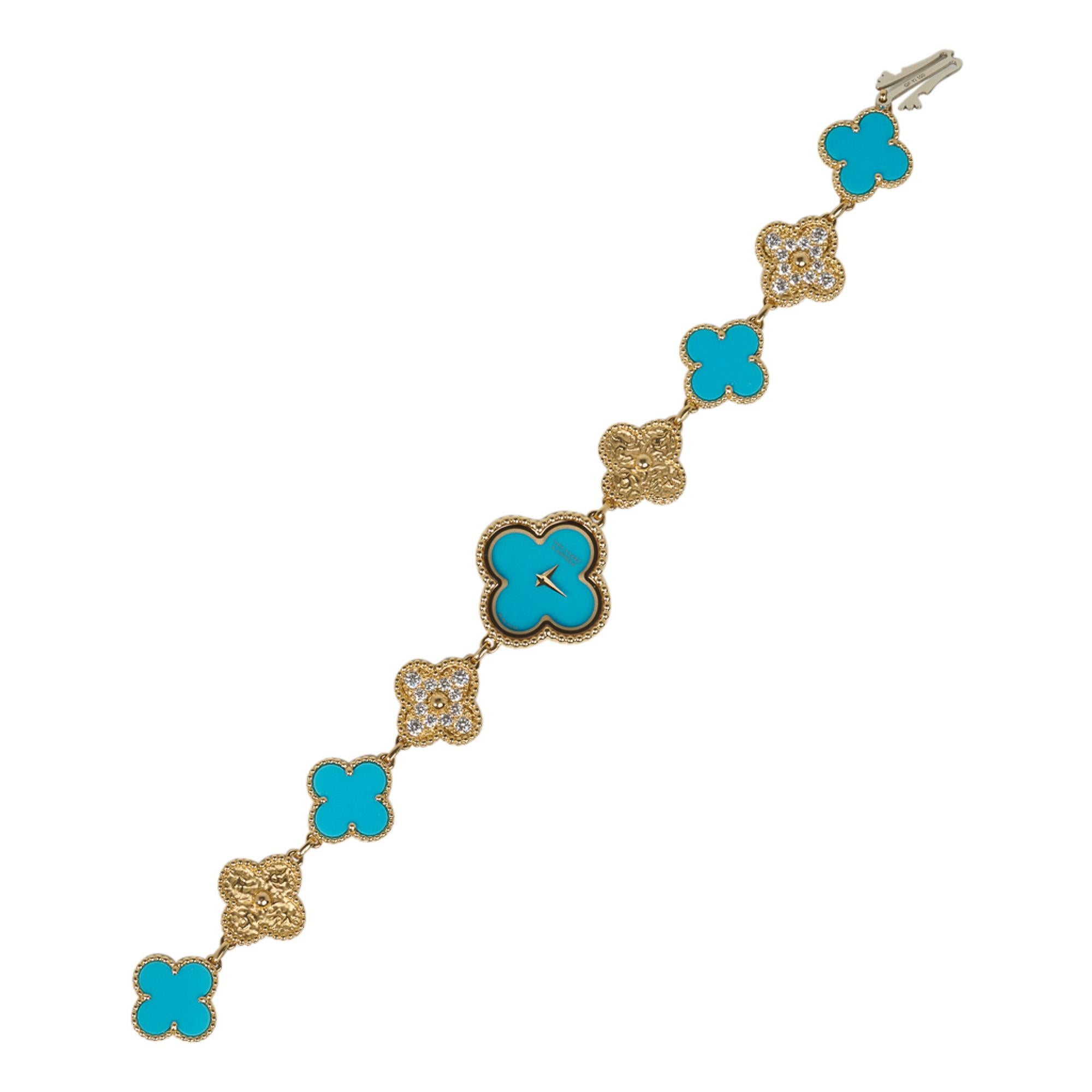 Van Cleef & Arpels Montre Turquoise / Diamant Sweet Alhambra 18 Karat Numérotée 1