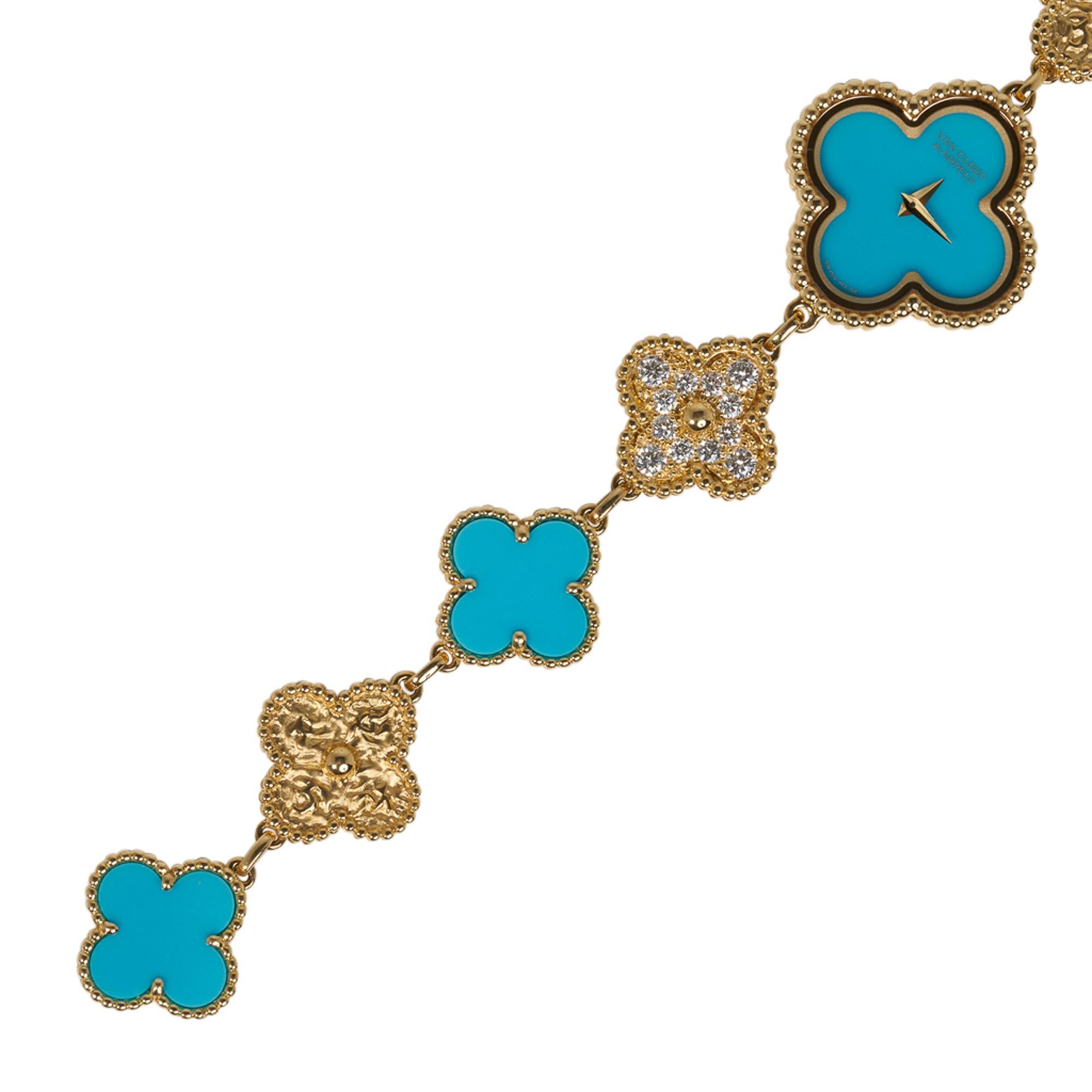 Van Cleef & Arpels Watch Turquoise / Diamond Sweet Alhambra 18 Karat Numbered In New Condition In Miami, FL