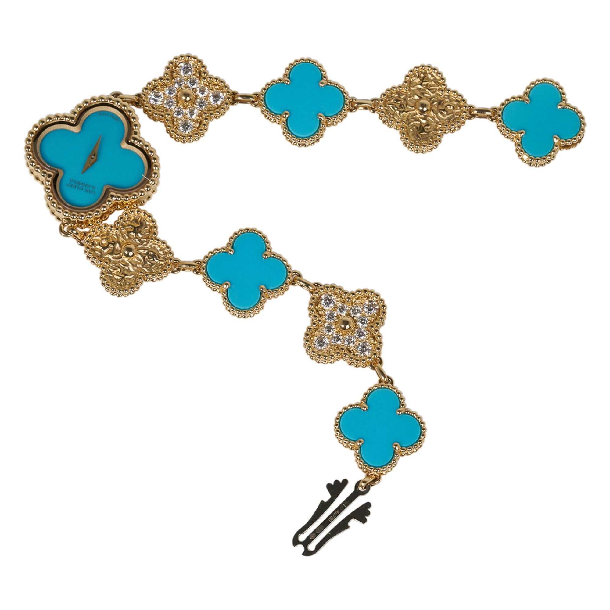 Van Cleef & Arpels Montre Turquoise / Diamant Sweet Alhambra 18 Karat Numérotée 3