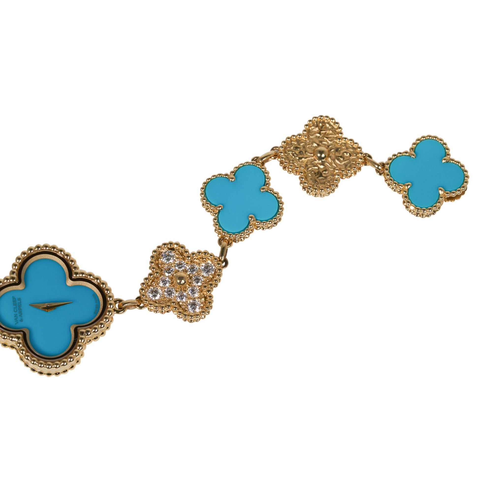 Van Cleef & Arpels Watch Turquoise / Diamond Sweet Alhambra 18 Karat Numbered 1