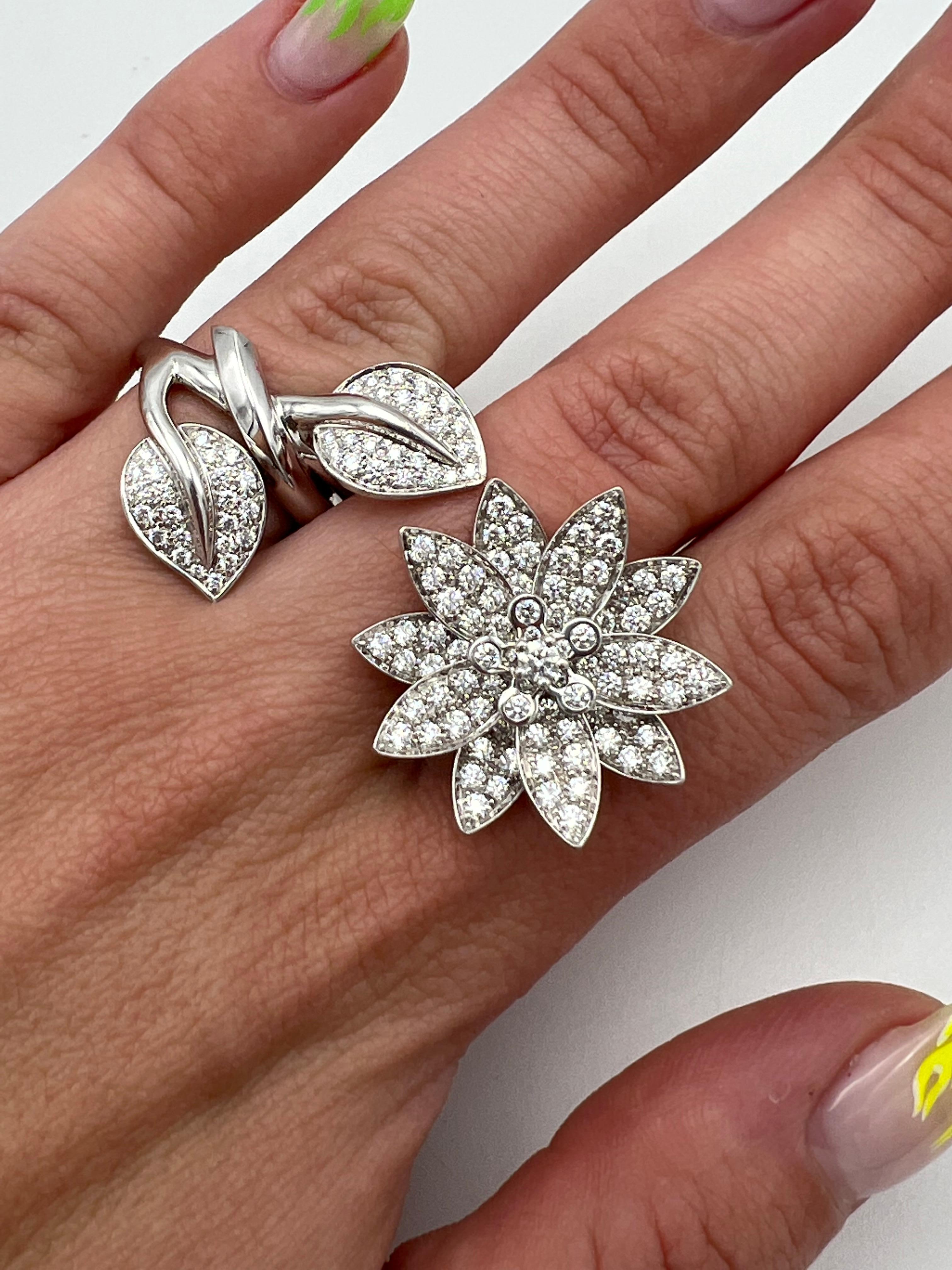 Van Cleef and Arpels White Gold and Diamond Lotus Cocktail Ring  6