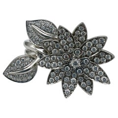Van Cleef and Arpels White Gold and Diamond Lotus Cocktail Ring 