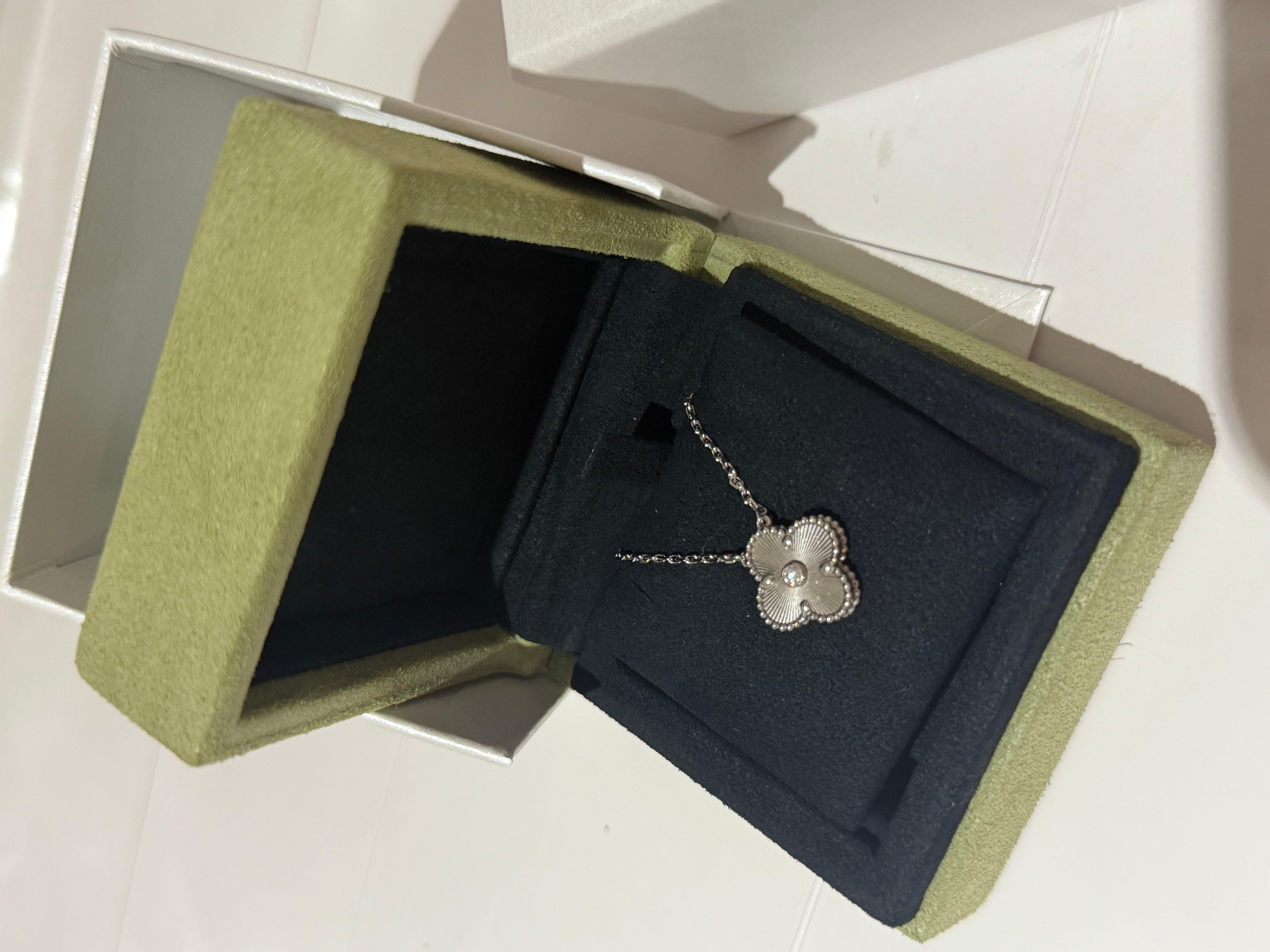 Art Nouveau Van Cleef and Arpels White Gold Guilloche Diamond holiday pendant 2020 For Sale