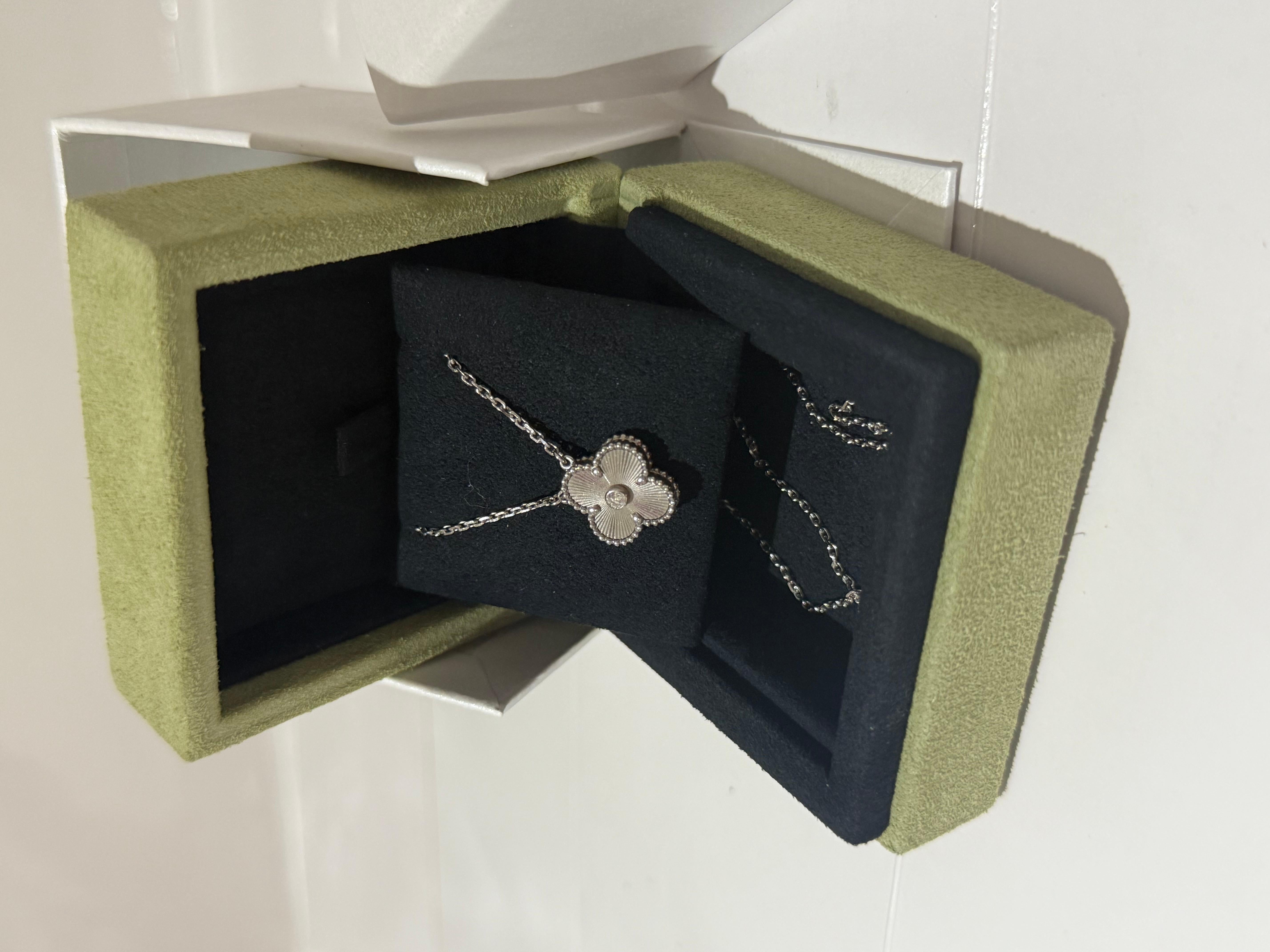 Women's or Men's Van Cleef and Arpels White Gold Guilloche Diamond holiday pendant 2020 For Sale