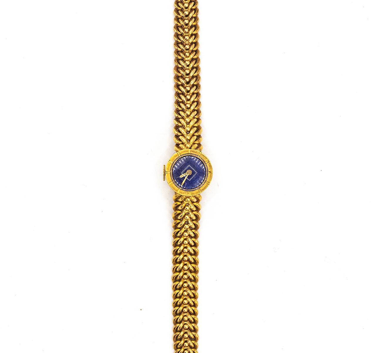 Van Cleef & Arpels Yellow Gold Lapis Dial Ladies Watch, 1960s In Good Condition In New York, NY