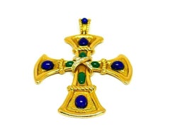 Van Cleef & Arpels Yellow Gold Lapis Green Onyx Diamond Cross Pendant