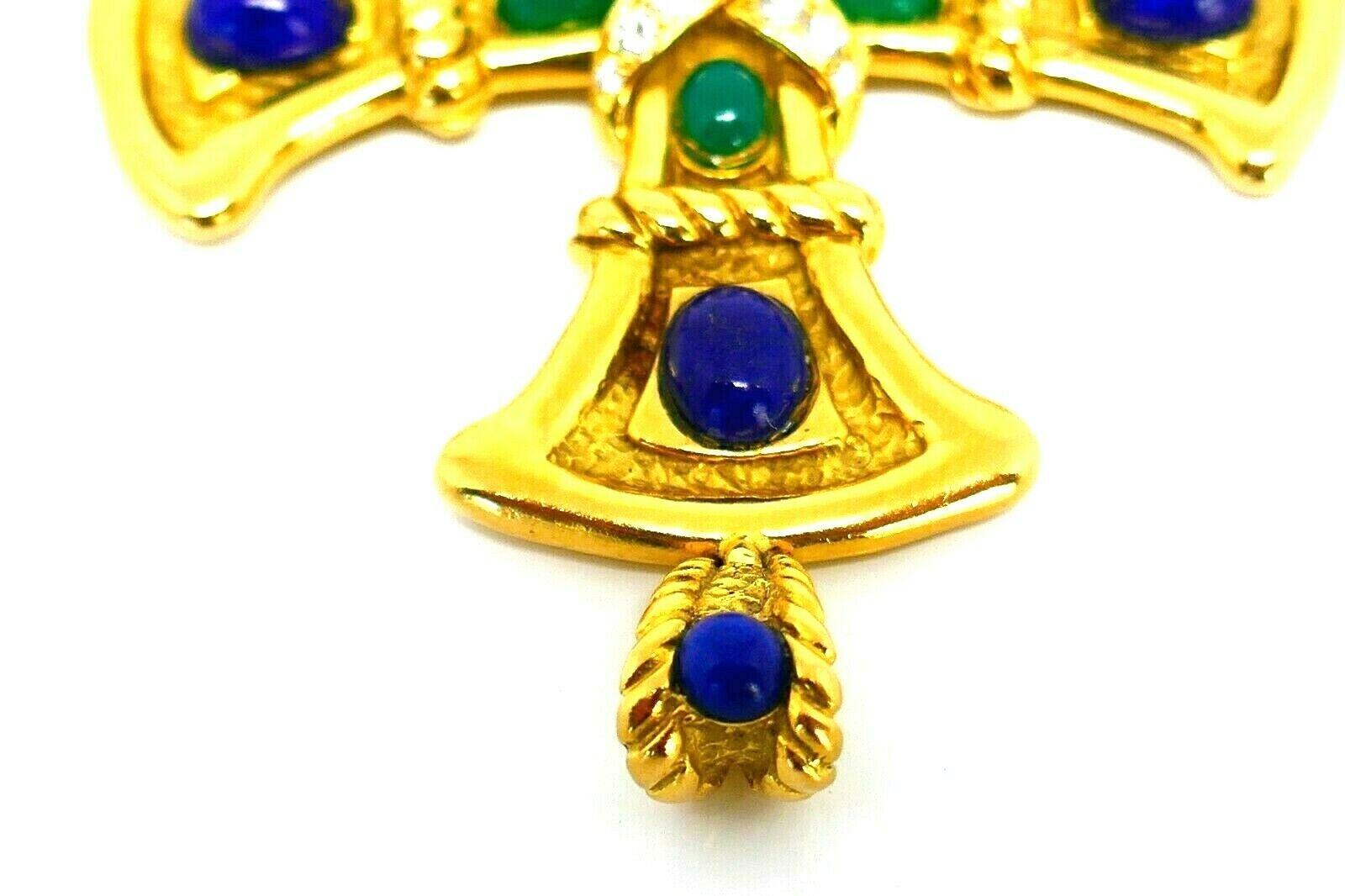 Van Cleef & Arpels Yellow Gold Lapis Green Onyx Diamond Cross Pendant In Excellent Condition In Beverly Hills, CA