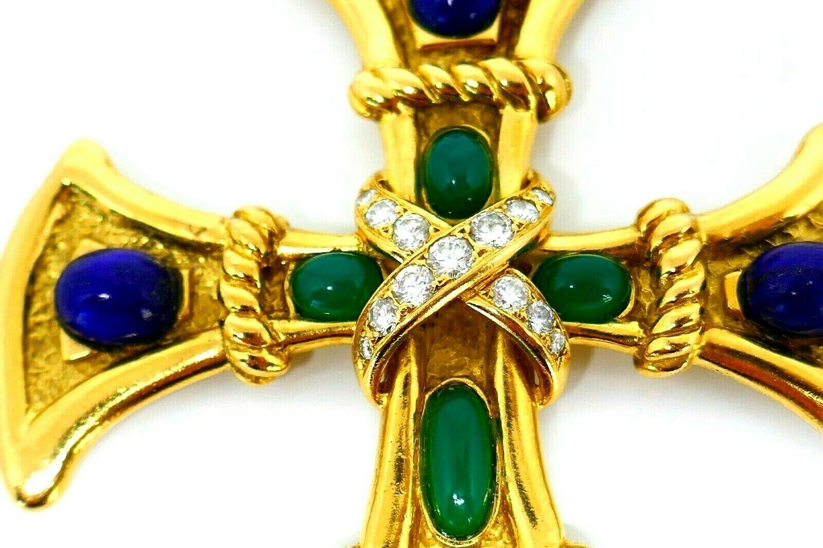 Women's or Men's Van Cleef & Arpels Yellow Gold Lapis Green Onyx Diamond Cross Pendant