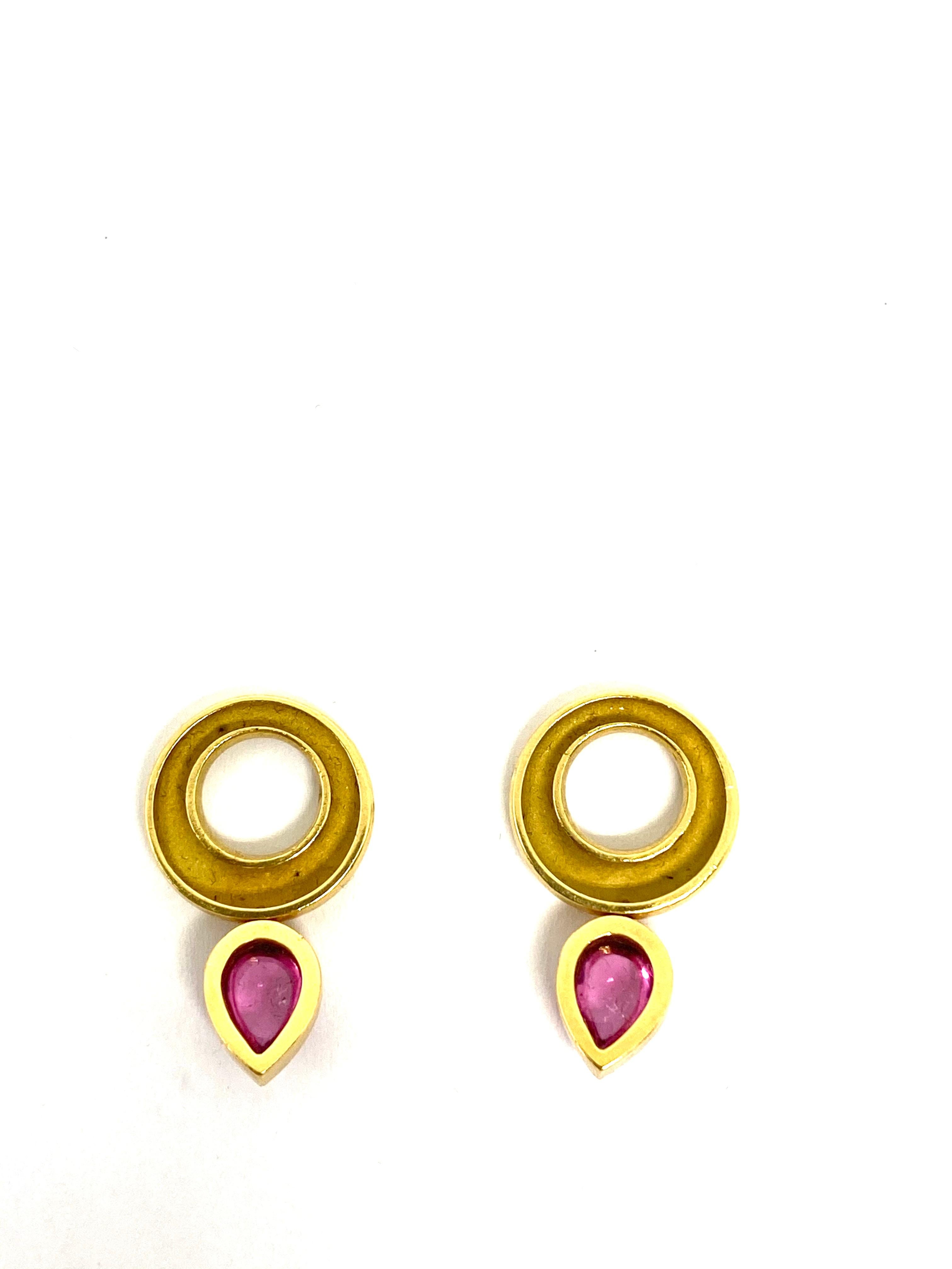 Women's Van Cleef and Arpels Yellow Gold, Pink Tourmaline and Diamond Hoop Earrings