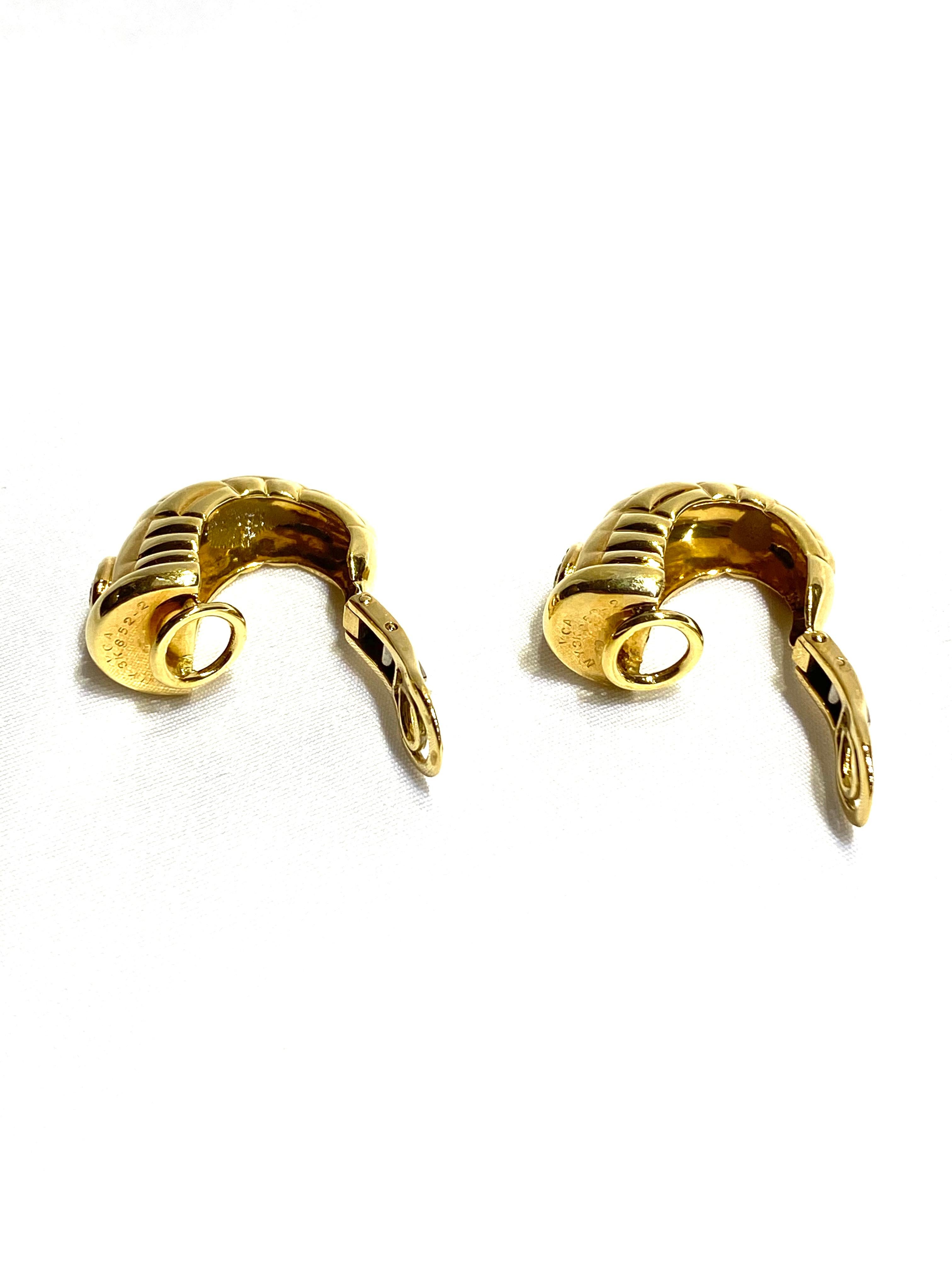 Van Cleef and Arpels Yellow Gold, Pink Tourmaline and Diamond Hoop Earrings 1
