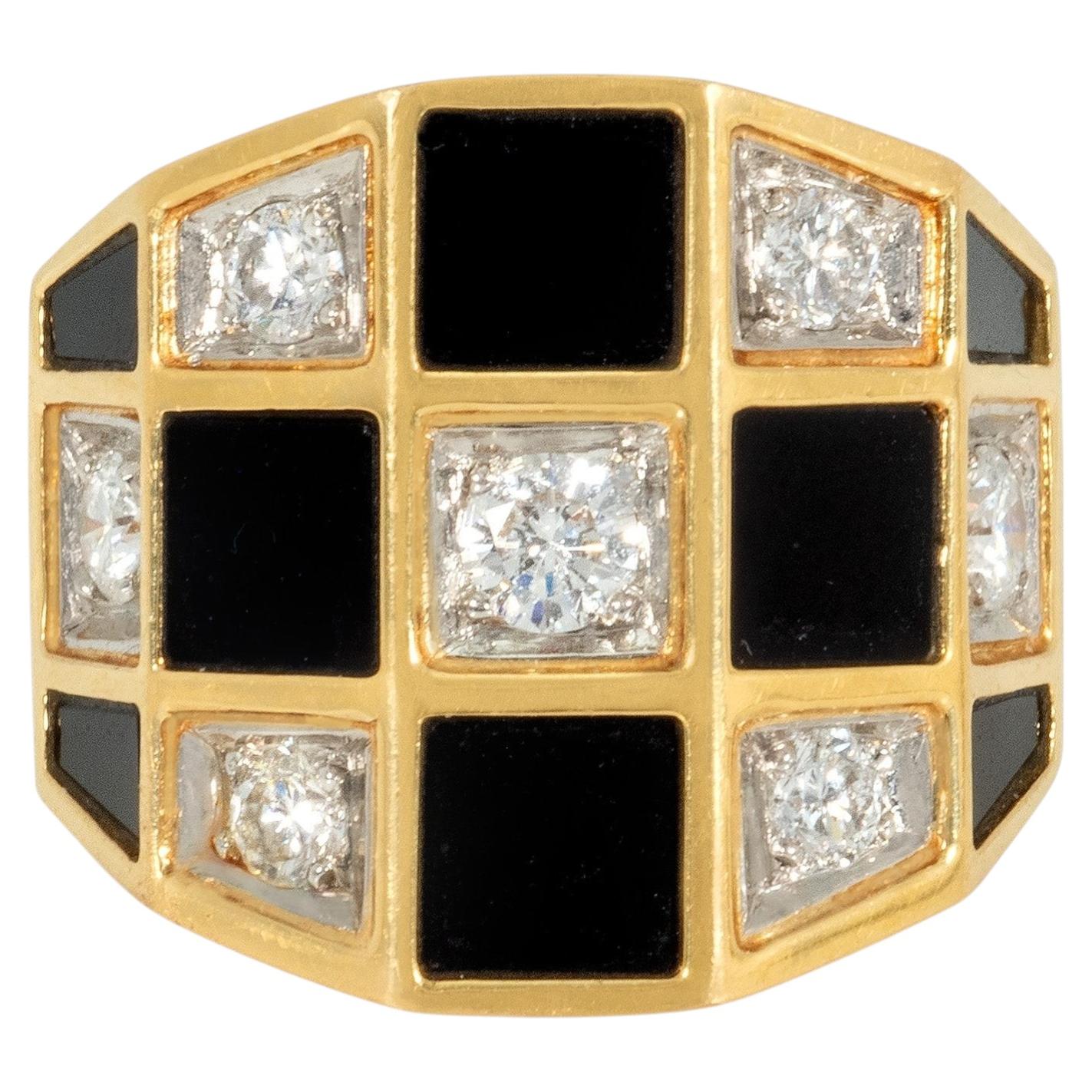 Van Cleef & Arpels Diamond Onyx Checkerboard Ring, Circa 1975 For Sale