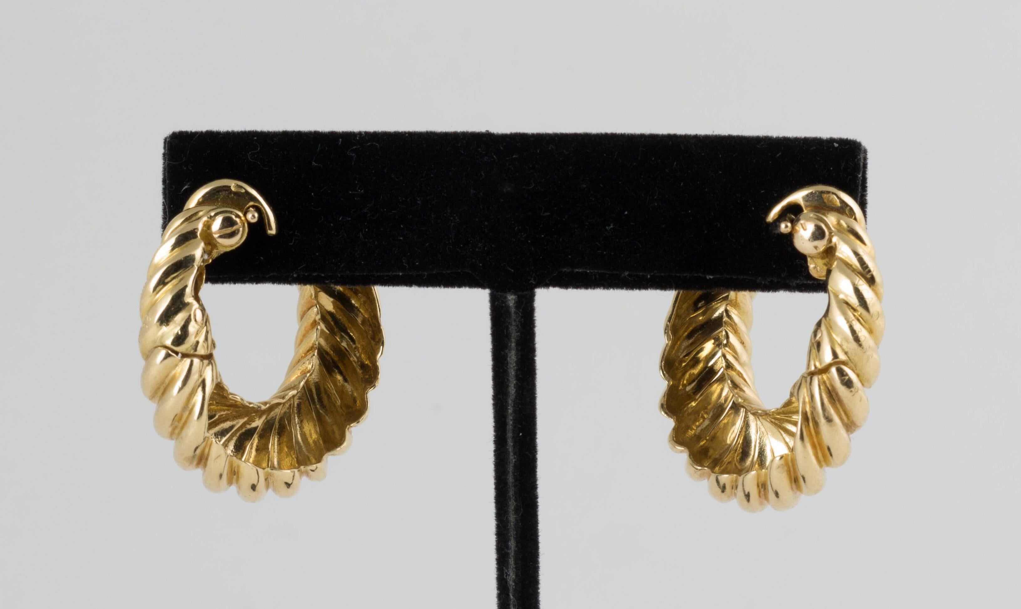 Van Cleef & Arpels 18 Karat Gold Diamond Hoop Earrings 1