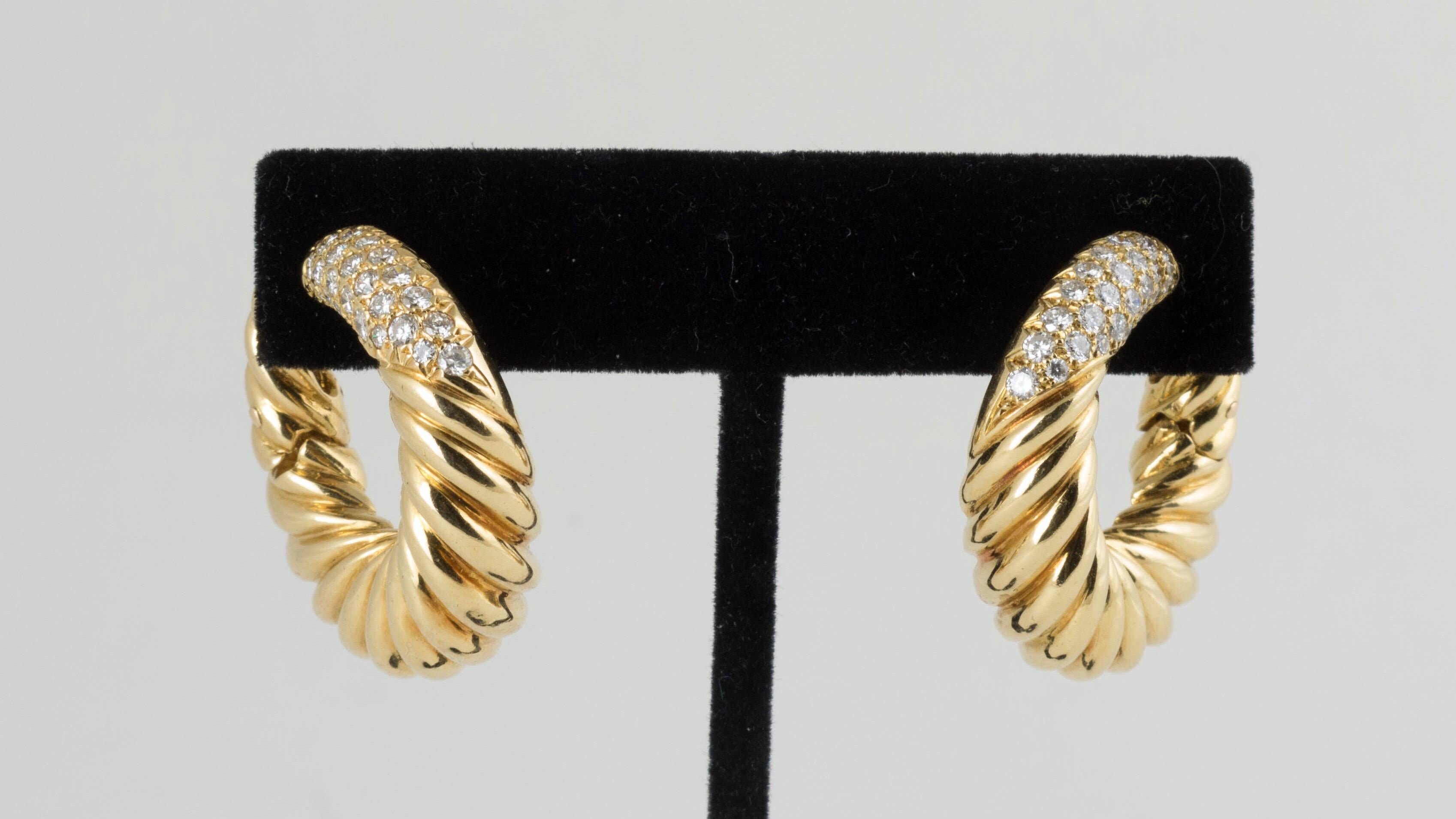 Van Cleef & Arpels 18 Karat Gold Diamond Hoop Earrings 2