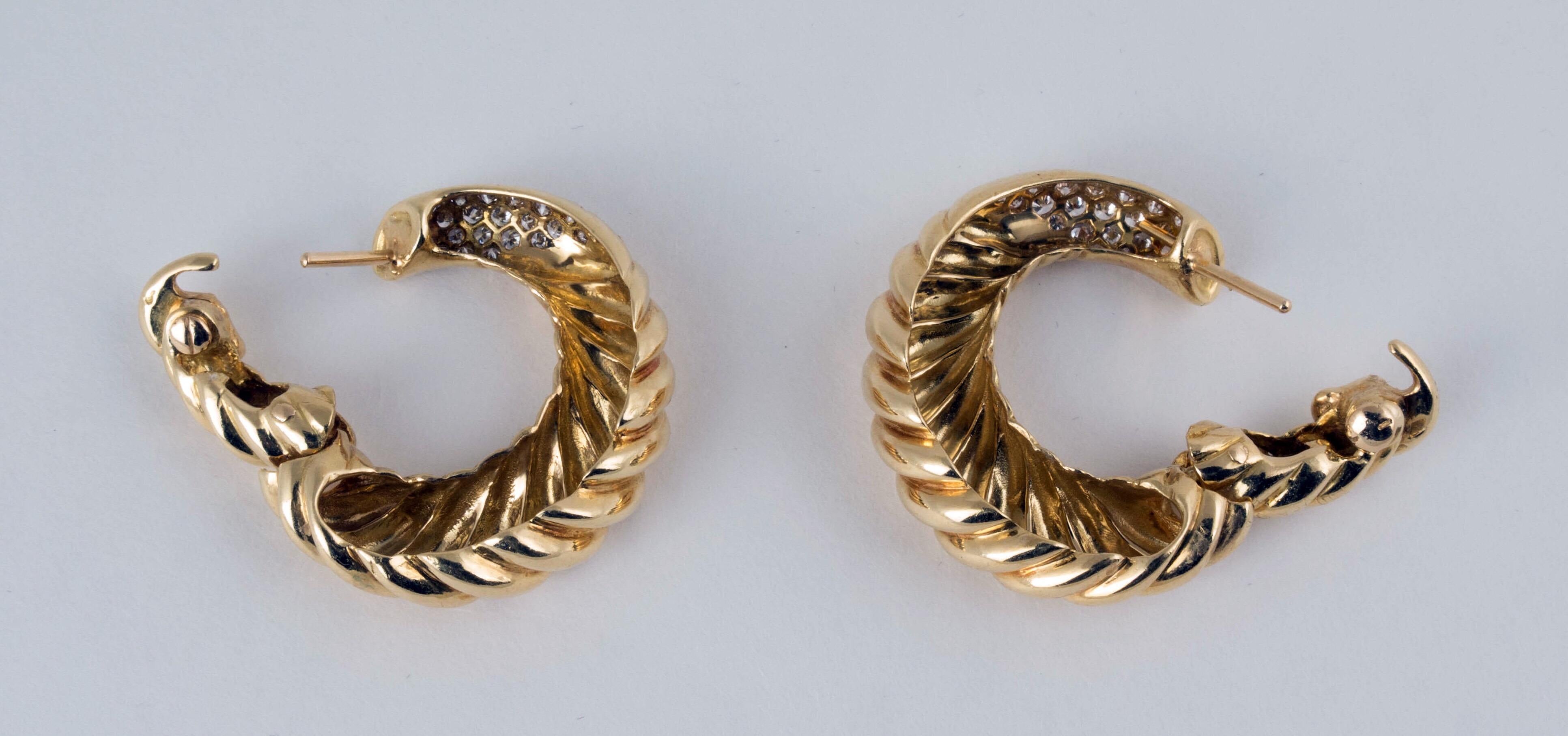 Van Cleef & Arpels 18 Karat Gold Diamond Hoop Earrings In Good Condition In Austin, TX