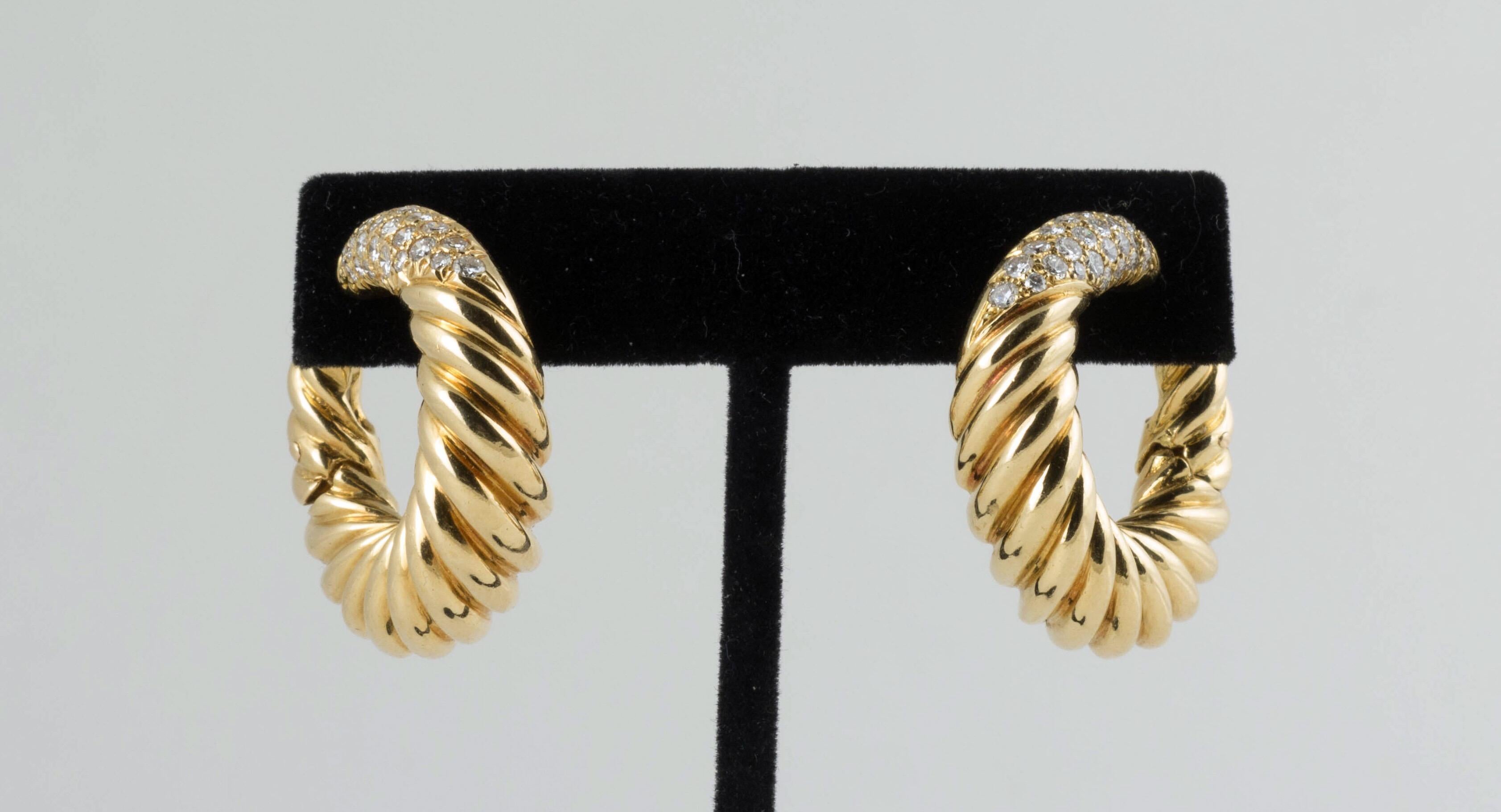 Women's Van Cleef & Arpels 18 Karat Gold Diamond Hoop Earrings