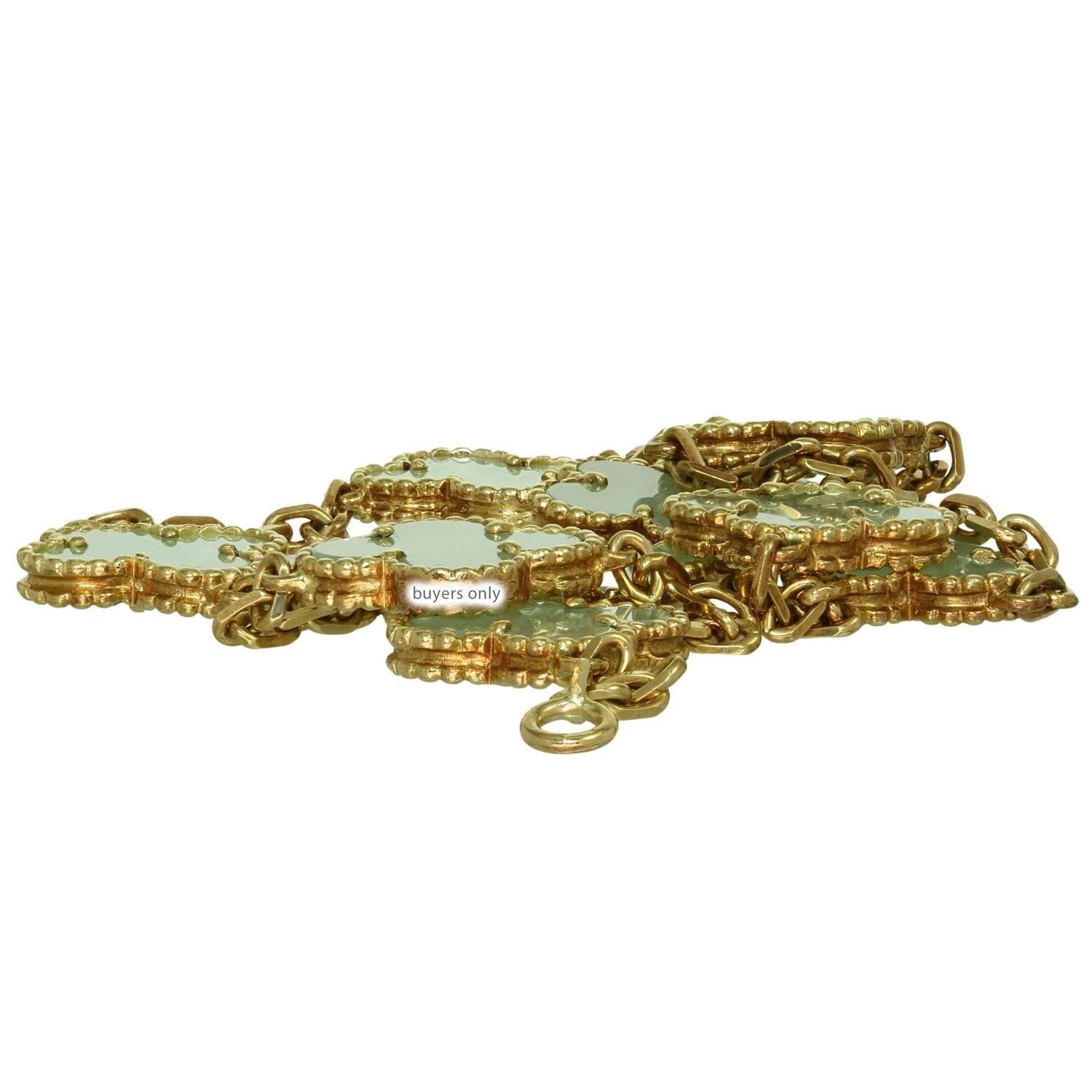 VAN CLEEF & ARPEL Alhambra Halskette mit 10 Motiven aus grüner Jade 18k Gelbgold 4