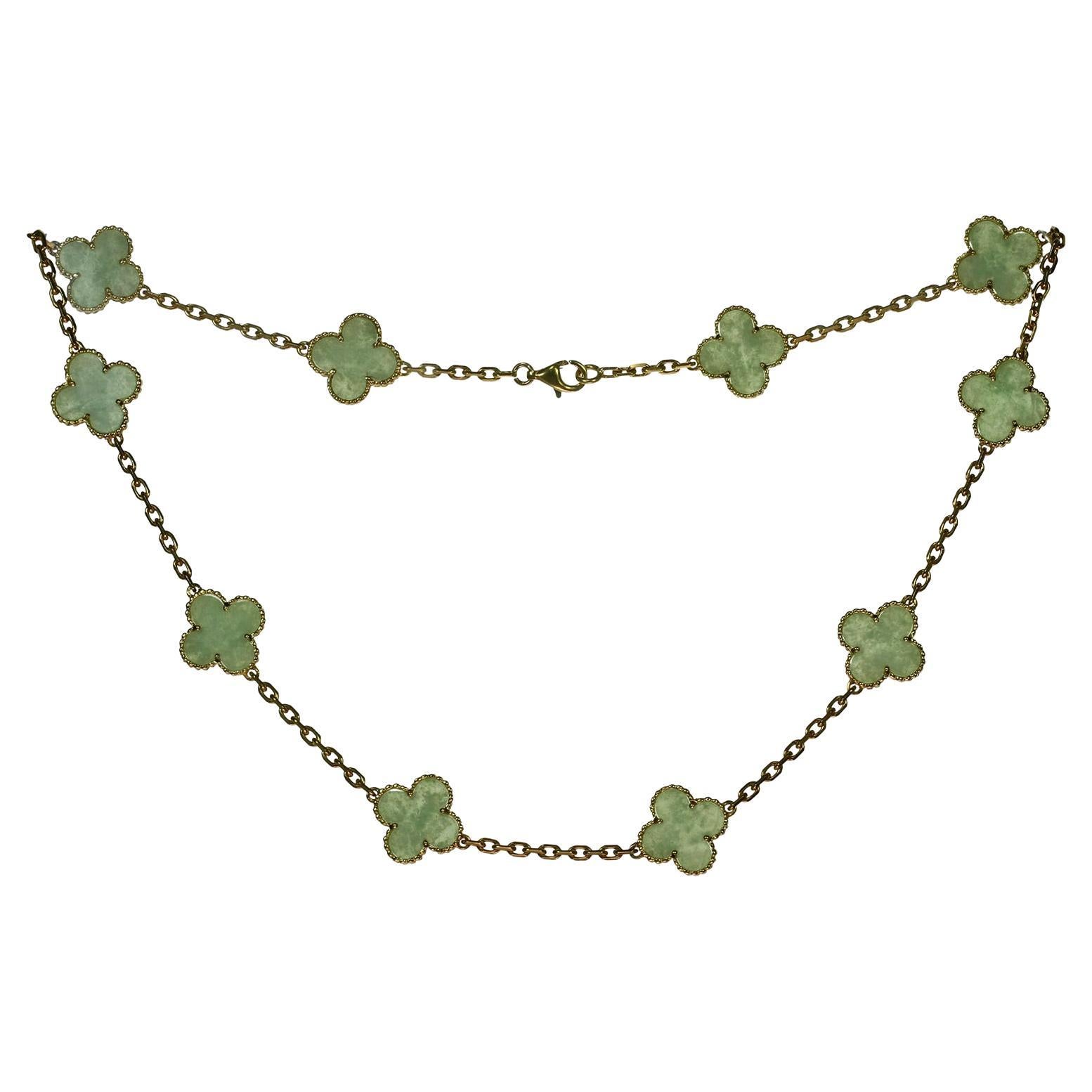 VAN CLEEF & ARPEL Alhambra Green Jade 18k Yellow Gold 10-Motif Necklace