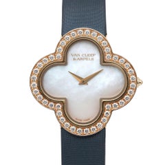 Van Cleef & Arpel Alhambra Montre moyenne 30 mm avec cadran MOP en or 18 carats et diamants ARF52800