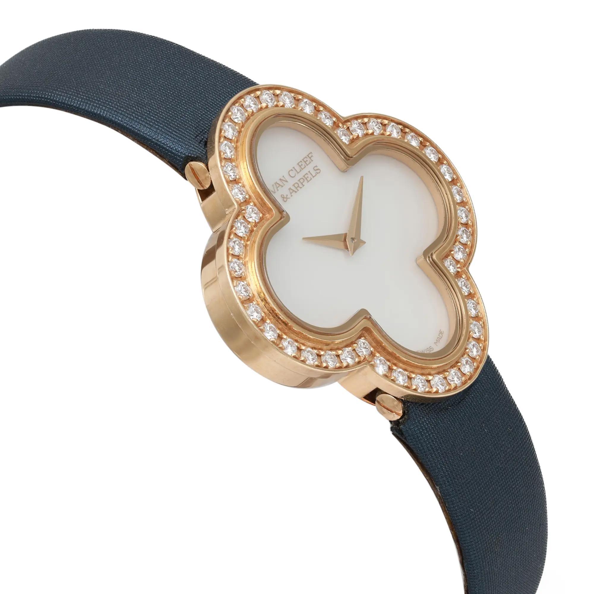 Women's Van Cleef & Arpel Alhambra Medium 30mm 18k Gold Diamond MOP Dial Watch ARF52800 For Sale
