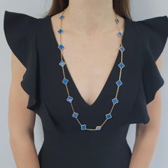 Van Cleef & Arpel Blue Agate 20-Motif Vintage Alhambra Necklace In 18k