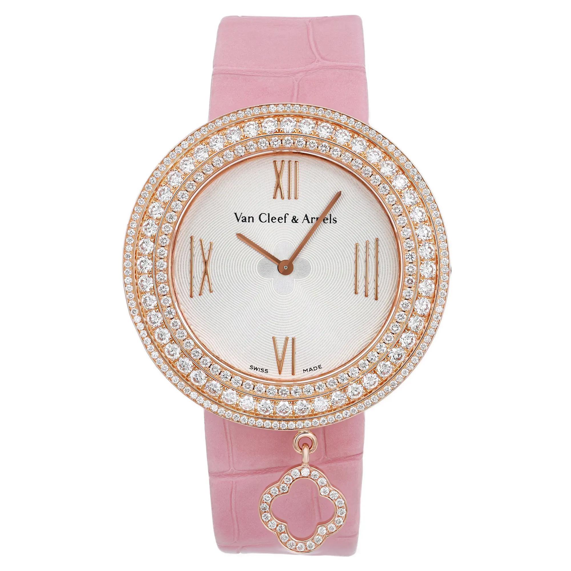 Van Cleef & Arpel Charm 38mm 18K Rose Gold Diamond Silver Dial Watch VCARM93600