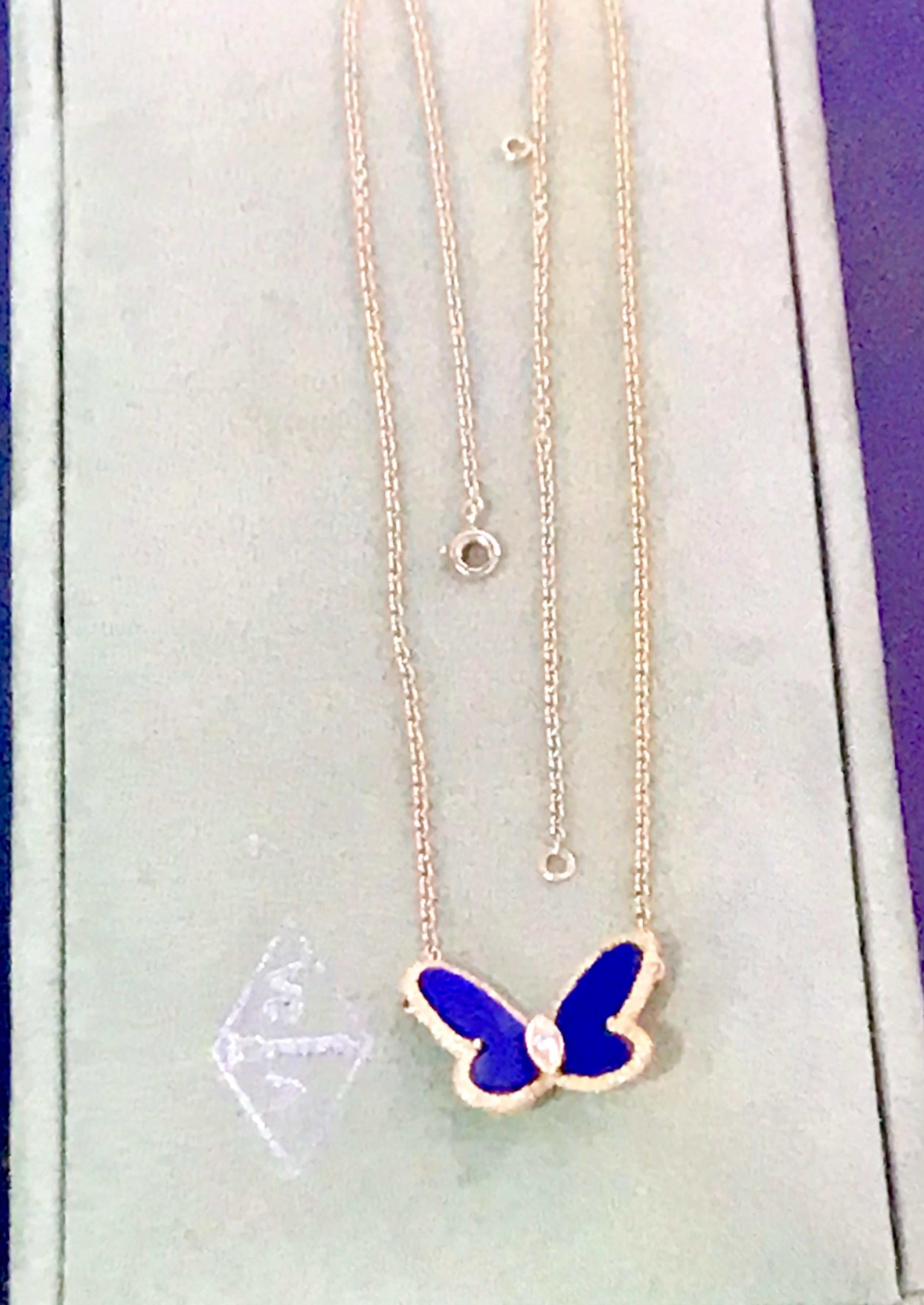 Van Cleef & Arpel Lapis Lazuli and Diamond Butterfly Necklace Limited Edition In Excellent Condition In New York, NY
