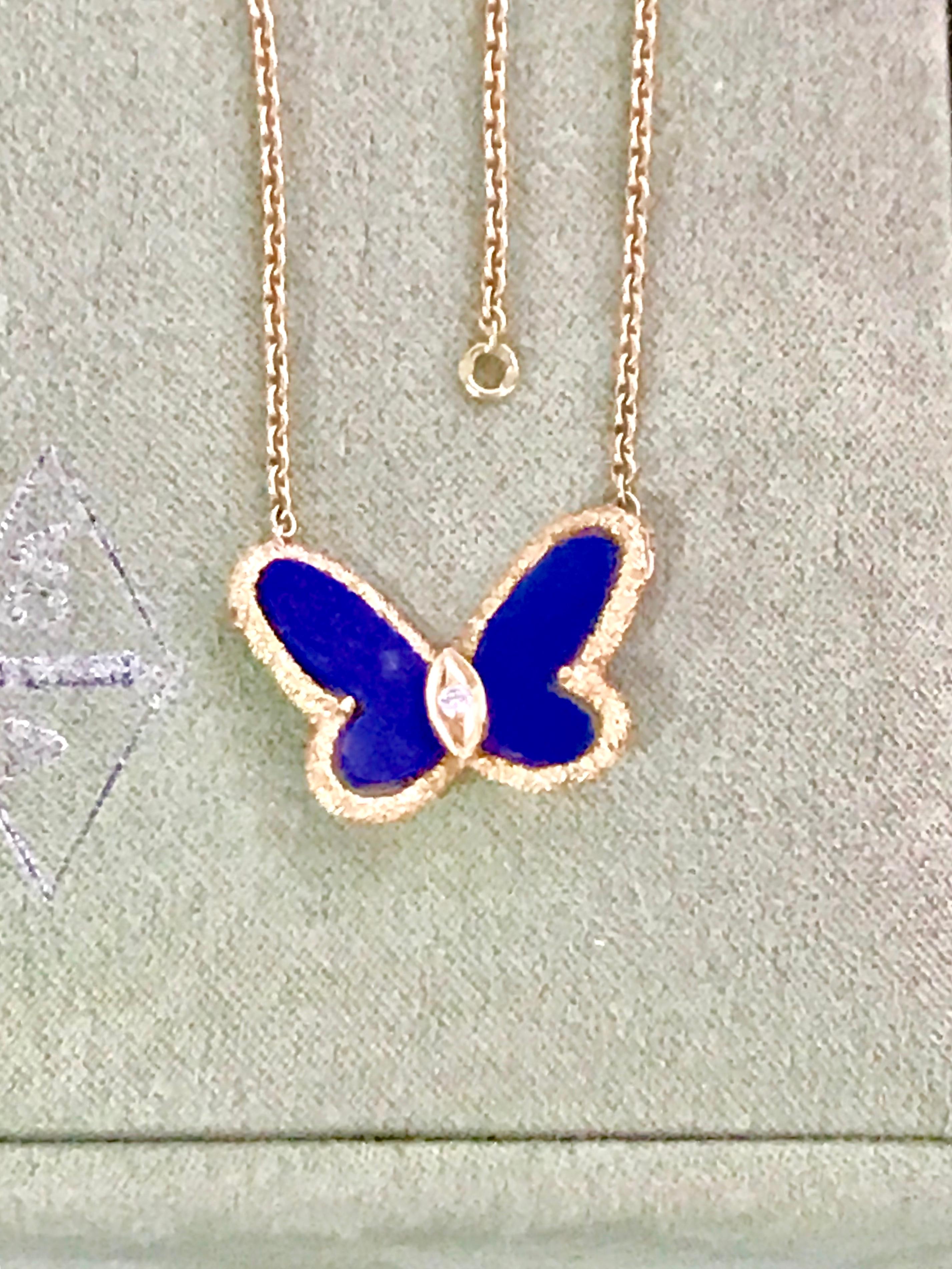Women's Van Cleef & Arpel Lapis Lazuli and Diamond Butterfly Necklace Limited Edition