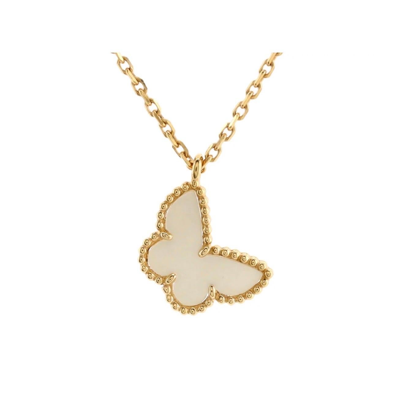Van Cleef & Arpel MOTHER OF PEARL Butterfly Necklace Sweet Alhambra Yellow gold 1