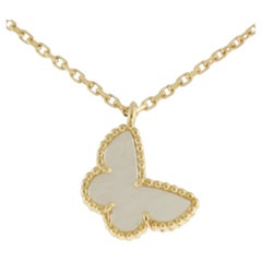 Van Cleef & Arpel MOTHER OF PEARL Butterfly Necklace Sweet Alhambra Yellow gold
