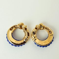 Van Cleef & Arpel Pair of Diamond Lapis Lazuli 18K Gold Hoop Earrings circa 1977