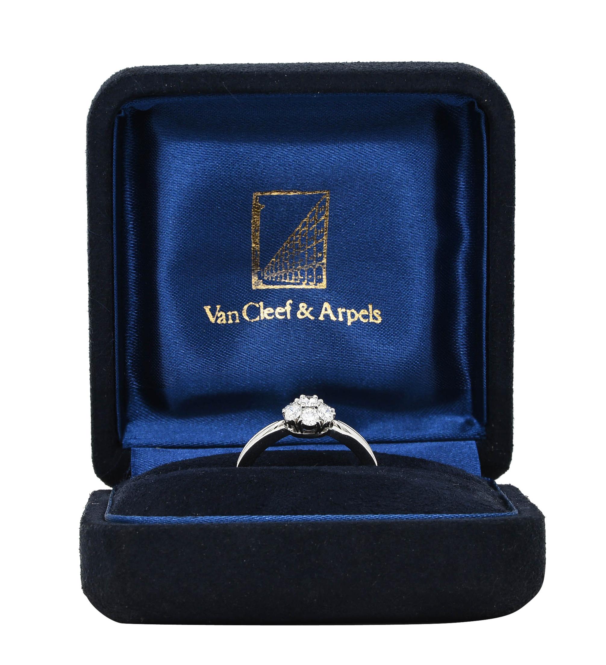 Van Cleef & Arpels 0.46 Carat Diamond Platinum Fleurette Cluster Engagement Ring 7
