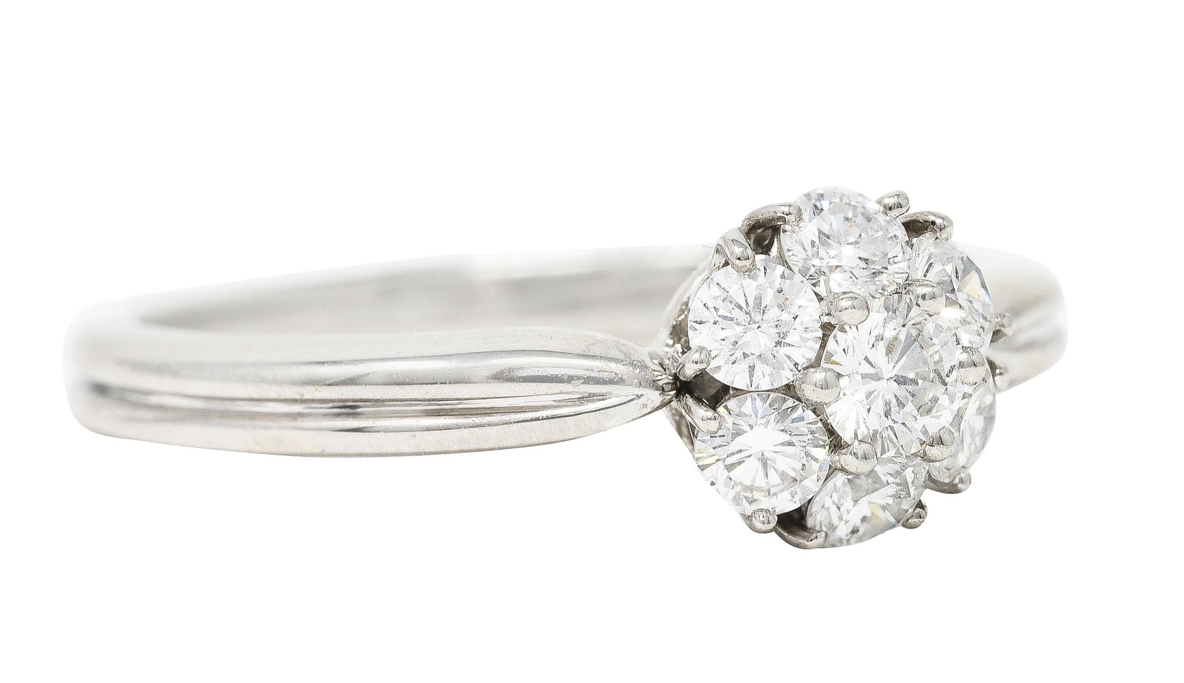 Contemporary Van Cleef & Arpels 0.46 Carat Diamond Platinum Fleurette Cluster Engagement Ring