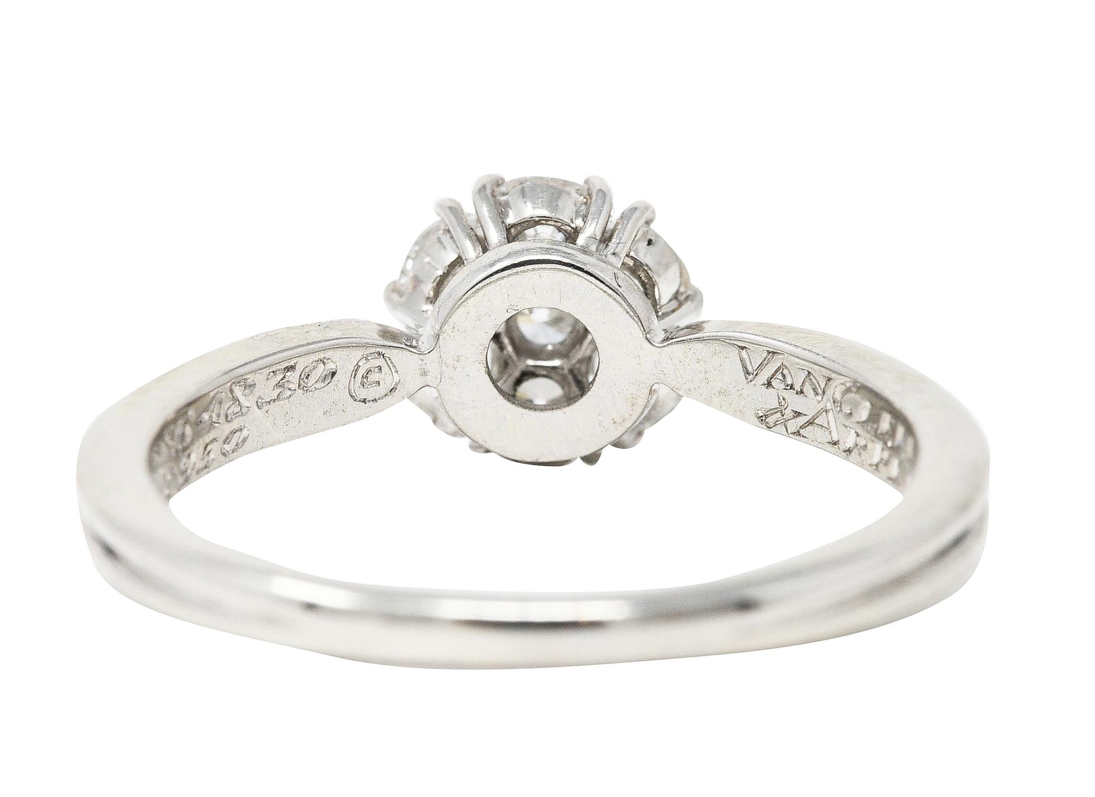Van Cleef & Arpels 0.46 Carat Diamond Platinum Fleurette Cluster Engagement Ring In Excellent Condition In Philadelphia, PA