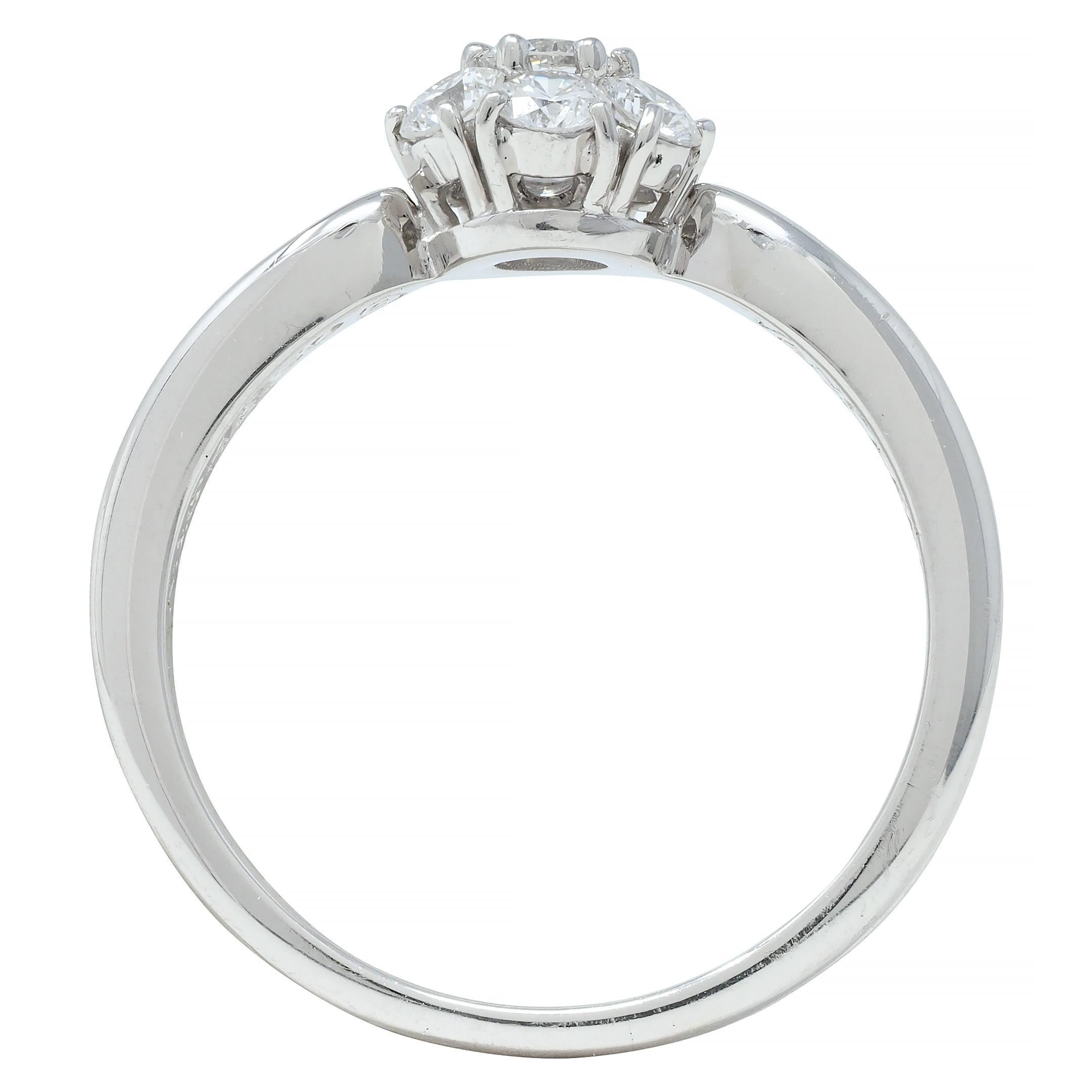 Van Cleef & Arpels 0.46 CTW Diamond Platinum Fleurette Cluster Engagement Ring For Sale 5