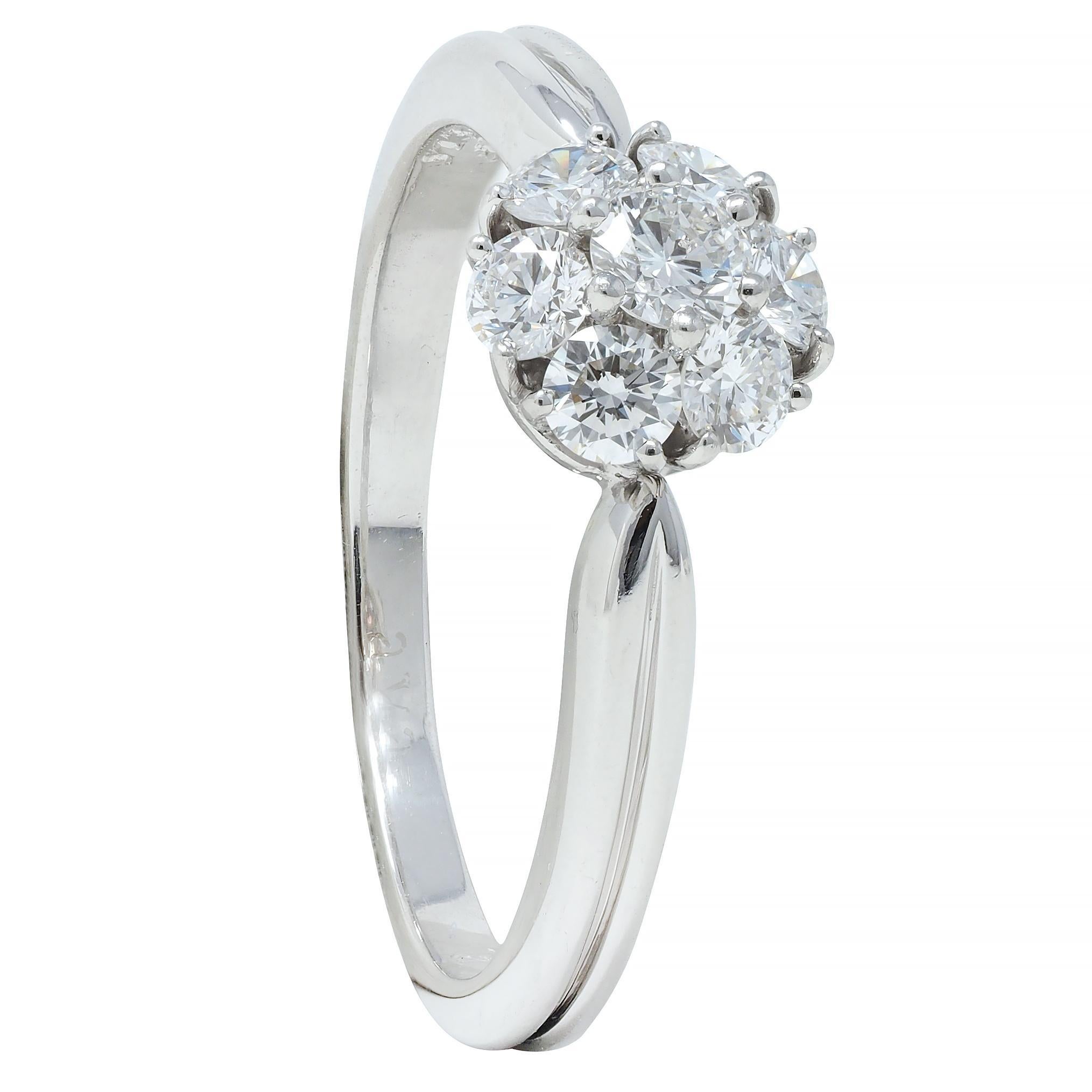 Van Cleef & Arpels 0.46 CTW Diamond Platinum Fleurette Cluster Engagement Ring For Sale 6