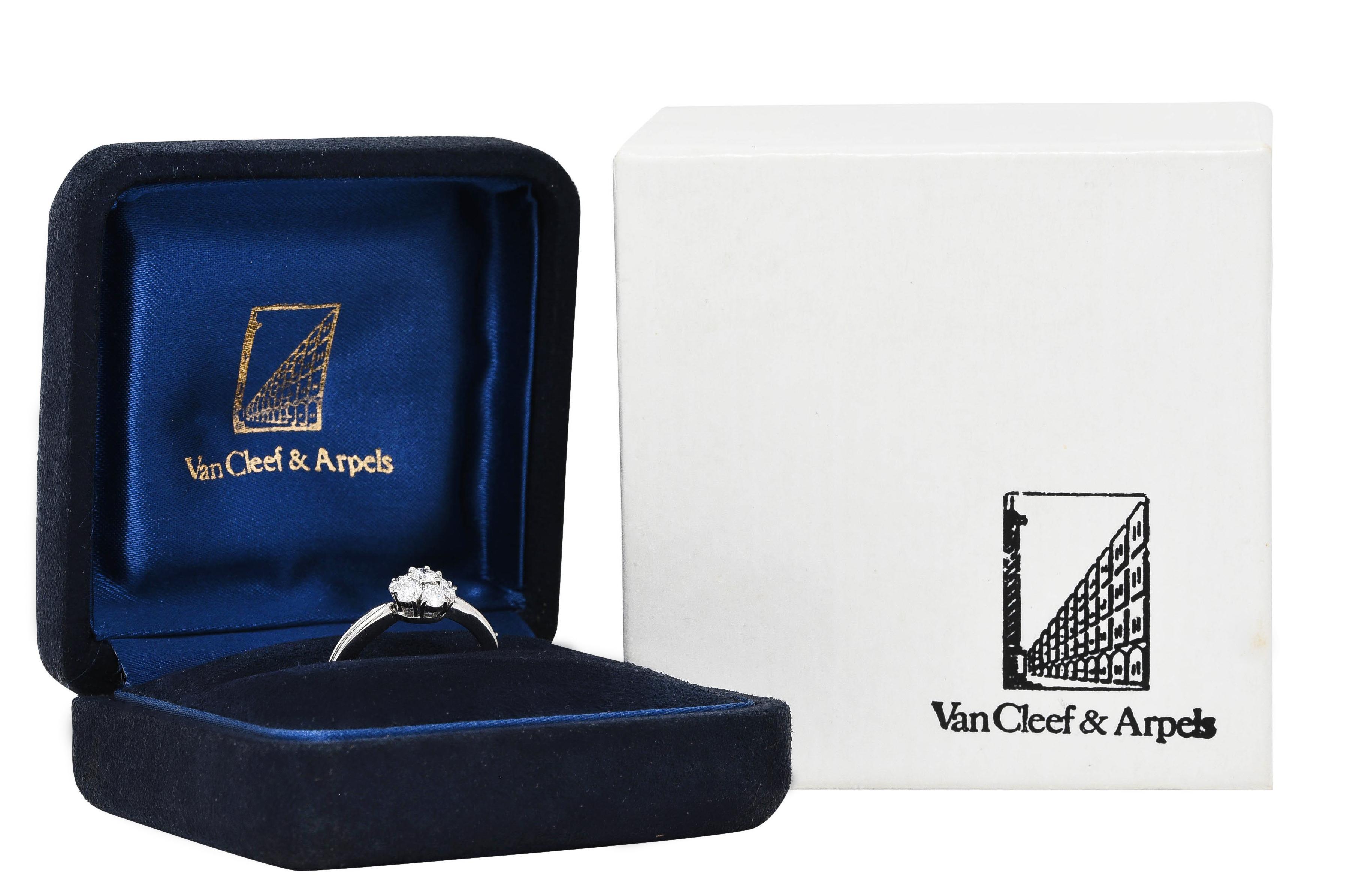 Brilliant Cut Van Cleef & Arpels 0.46 CTW Diamond Platinum Fleurette Cluster Engagement Ring For Sale
