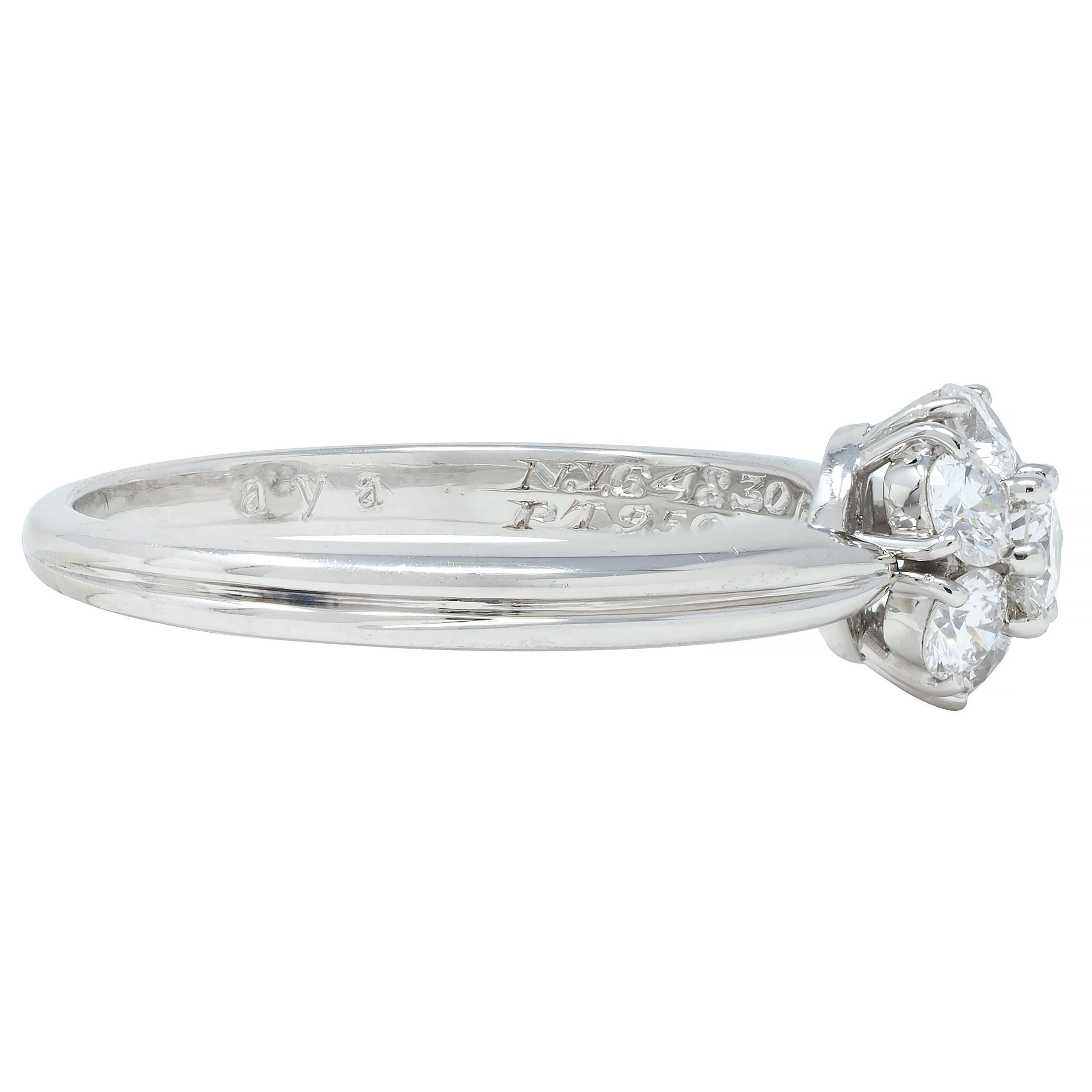 Van Cleef & Arpels 0.46 CTW Diamond Platinum Fleurette Cluster Engagement Ring In Excellent Condition For Sale In Philadelphia, PA