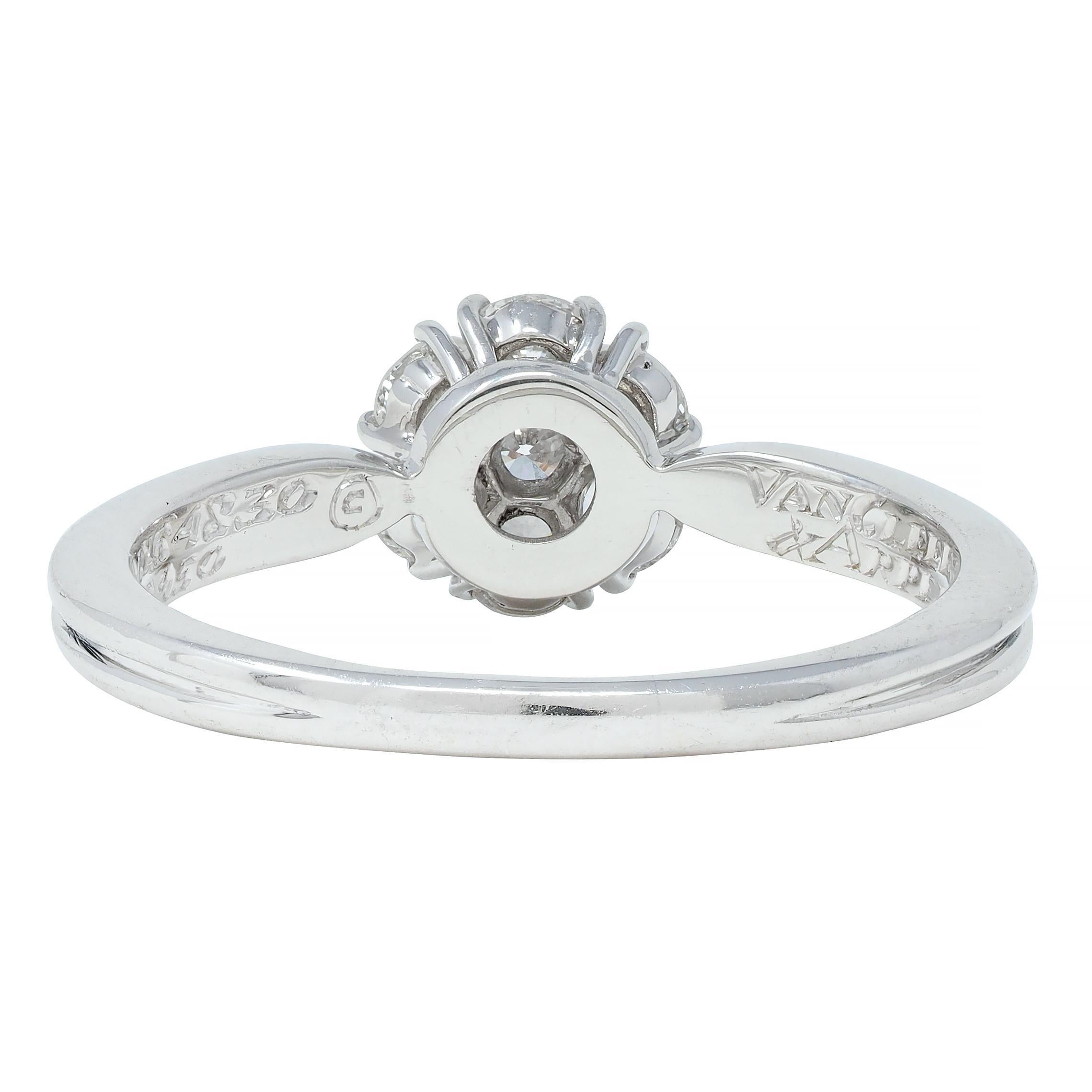Women's or Men's Van Cleef & Arpels 0.46 CTW Diamond Platinum Fleurette Cluster Engagement Ring For Sale