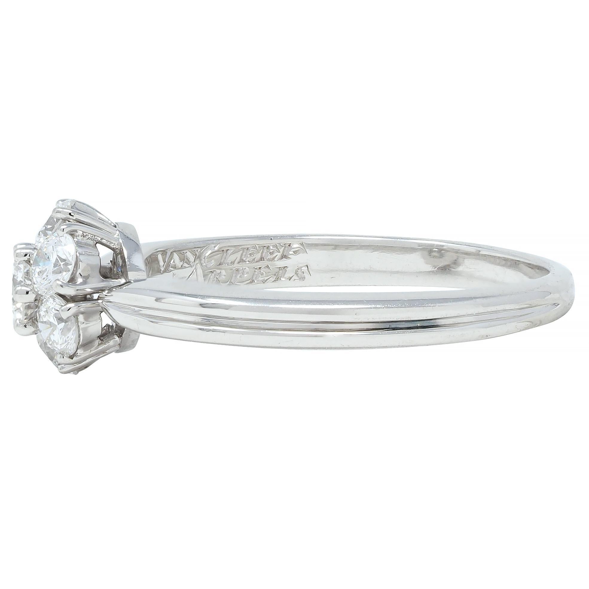 Van Cleef & Arpels 0.46 CTW Diamond Platinum Fleurette Cluster Engagement Ring For Sale 1