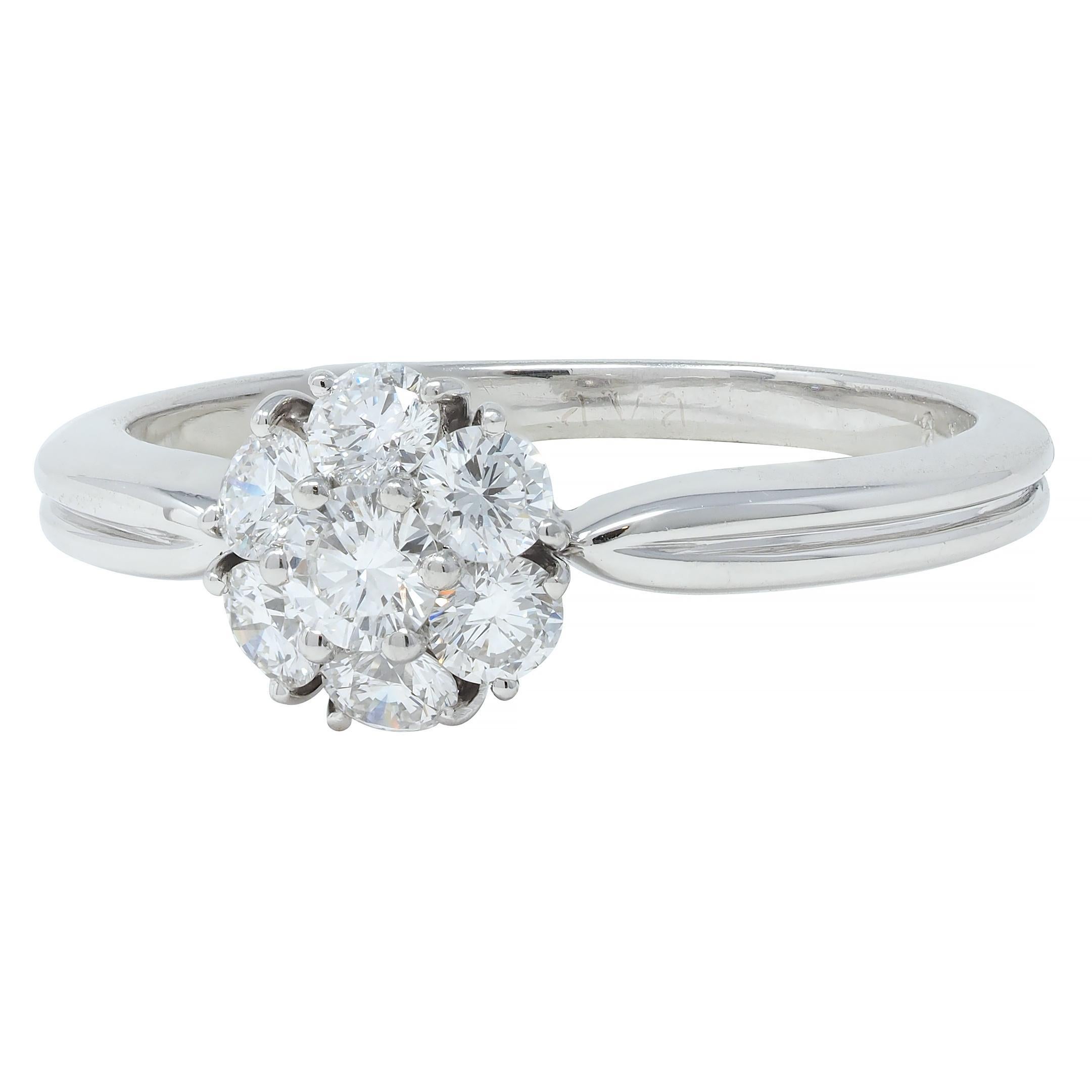 Van Cleef & Arpels 0.46 CTW Diamond Platinum Fleurette Cluster Engagement Ring For Sale 2