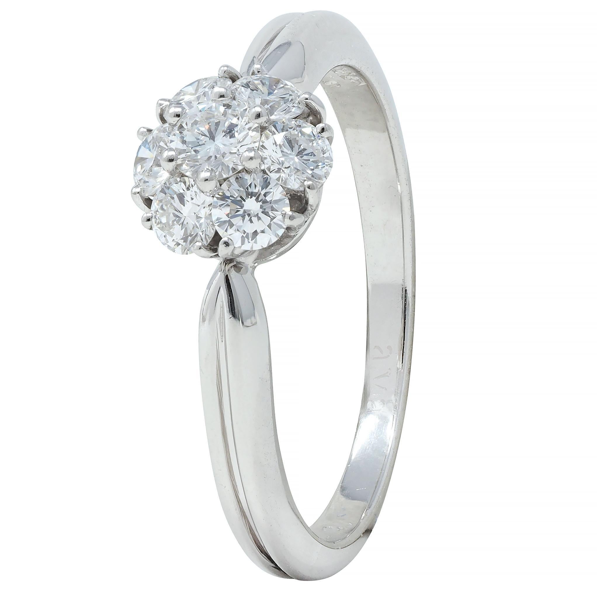 Van Cleef & Arpels 0.46 CTW Diamond Platinum Fleurette Cluster Engagement Ring For Sale 3