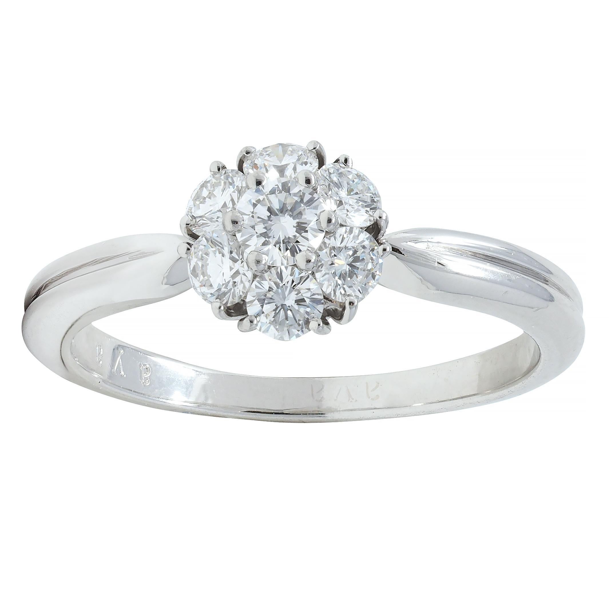 Van Cleef & Arpels 0.46 CTW Diamond Platinum Fleurette Cluster Engagement Ring For Sale 4