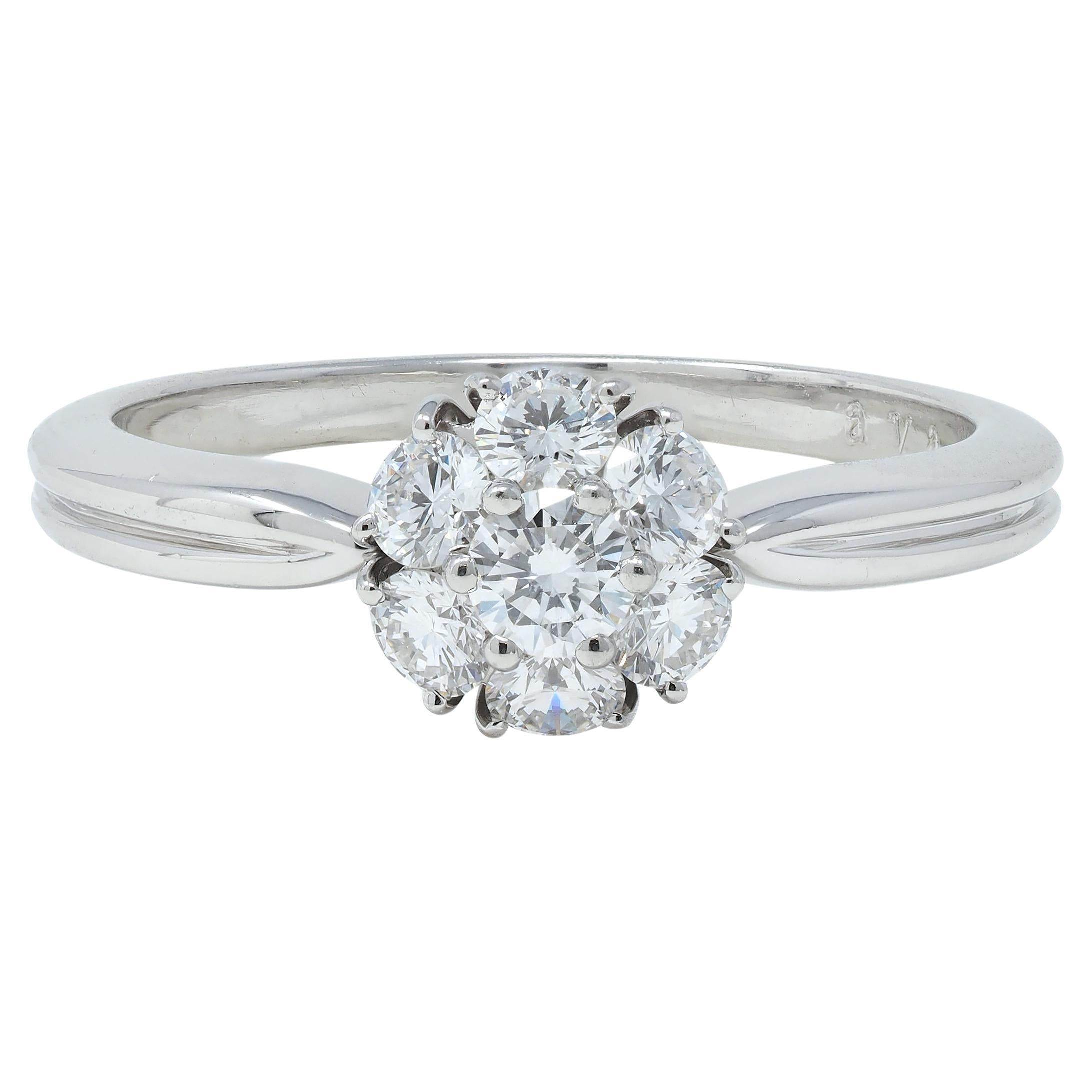 Van Cleef & Arpels 0.46 CTW Diamond Platinum Fleurette Cluster Engagement Ring For Sale