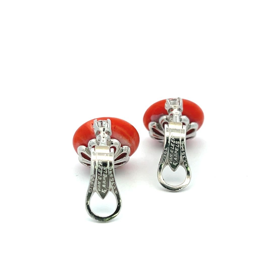 Van Cleef & Arpels 0.50 Carat Round Diamond Coral Platinum Clip On Earrings For Sale 7