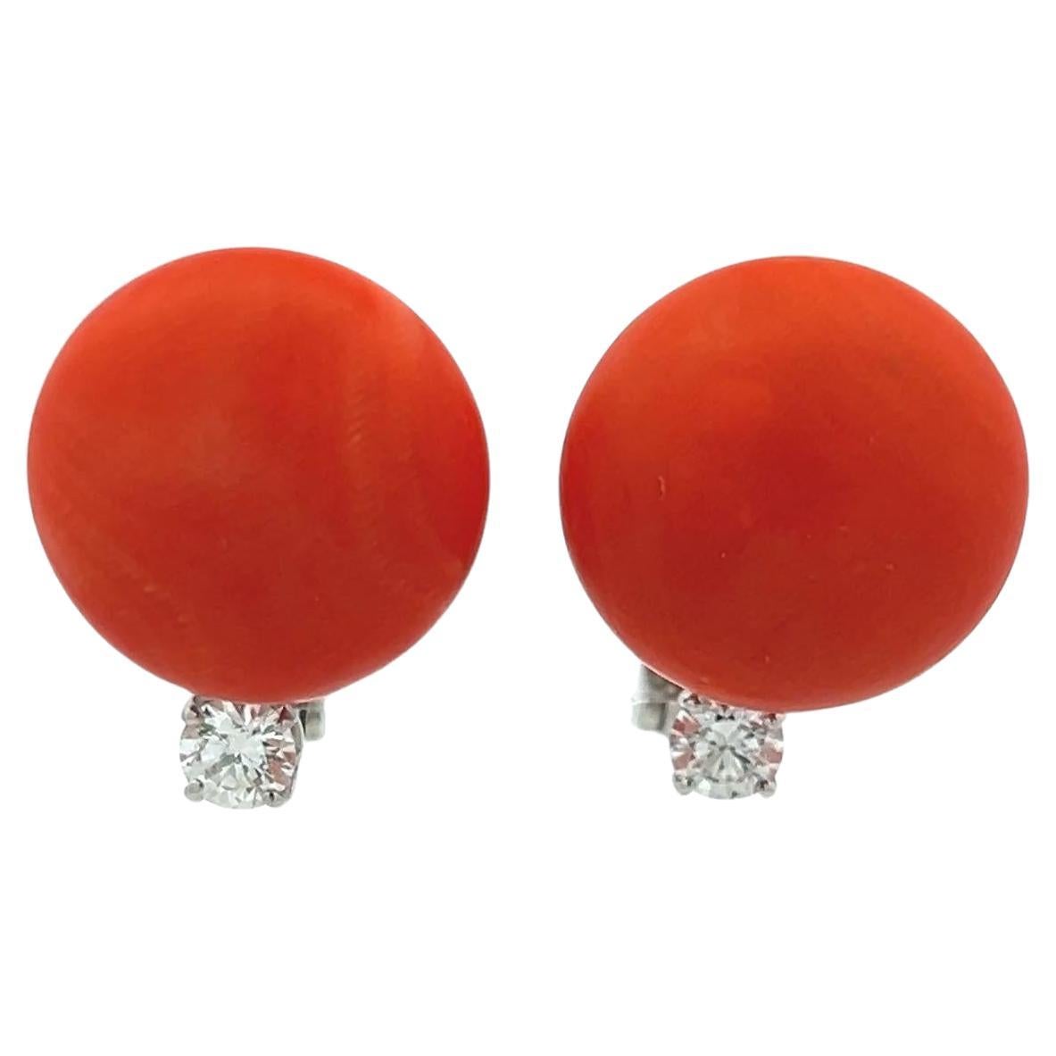 Van Cleef & Arpels 0.50 Carat Round Diamond Coral Platinum Clip On Earrings